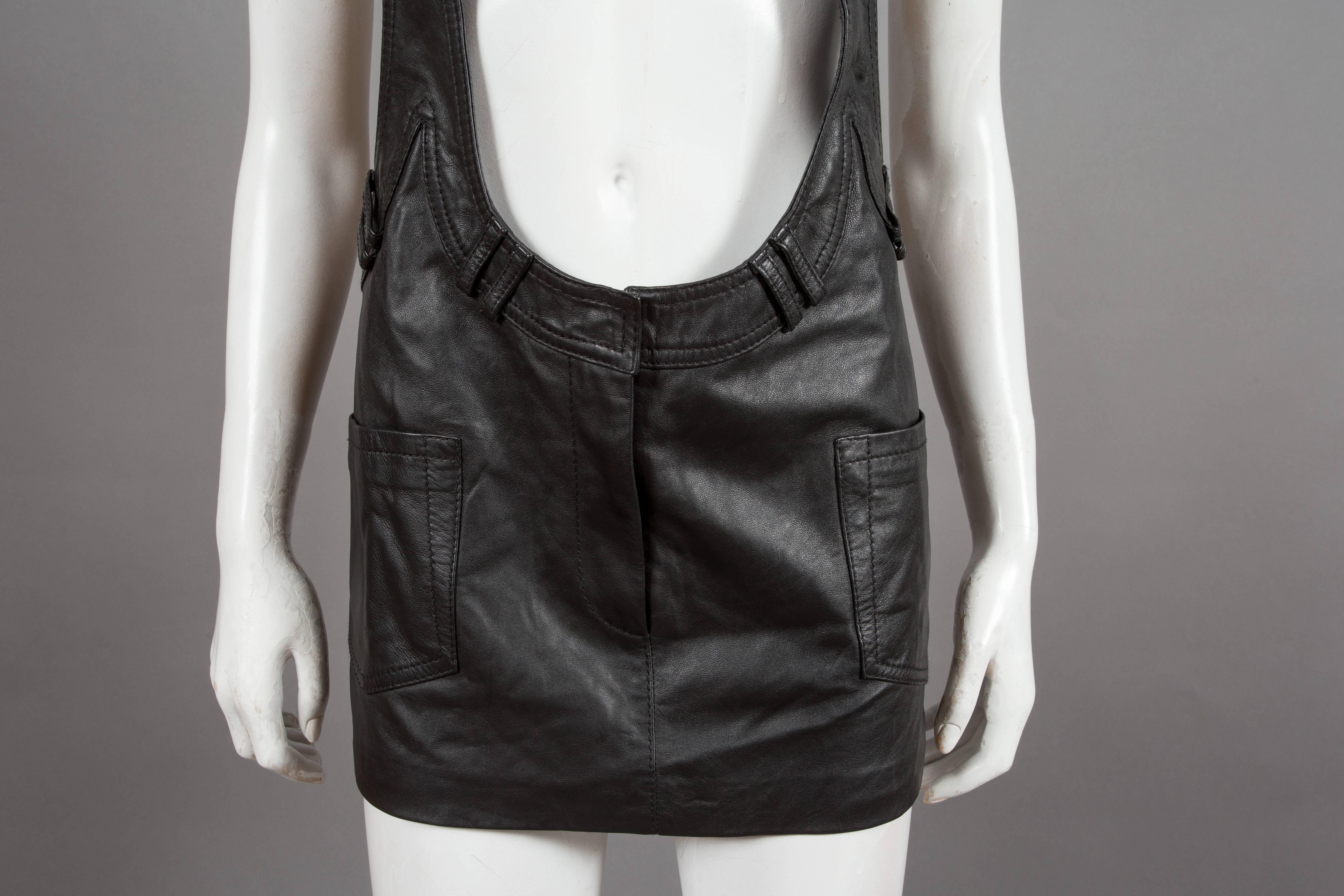 Alexander Wang black leather pinafore mini dress, C. 2010 In Excellent Condition In London, GB