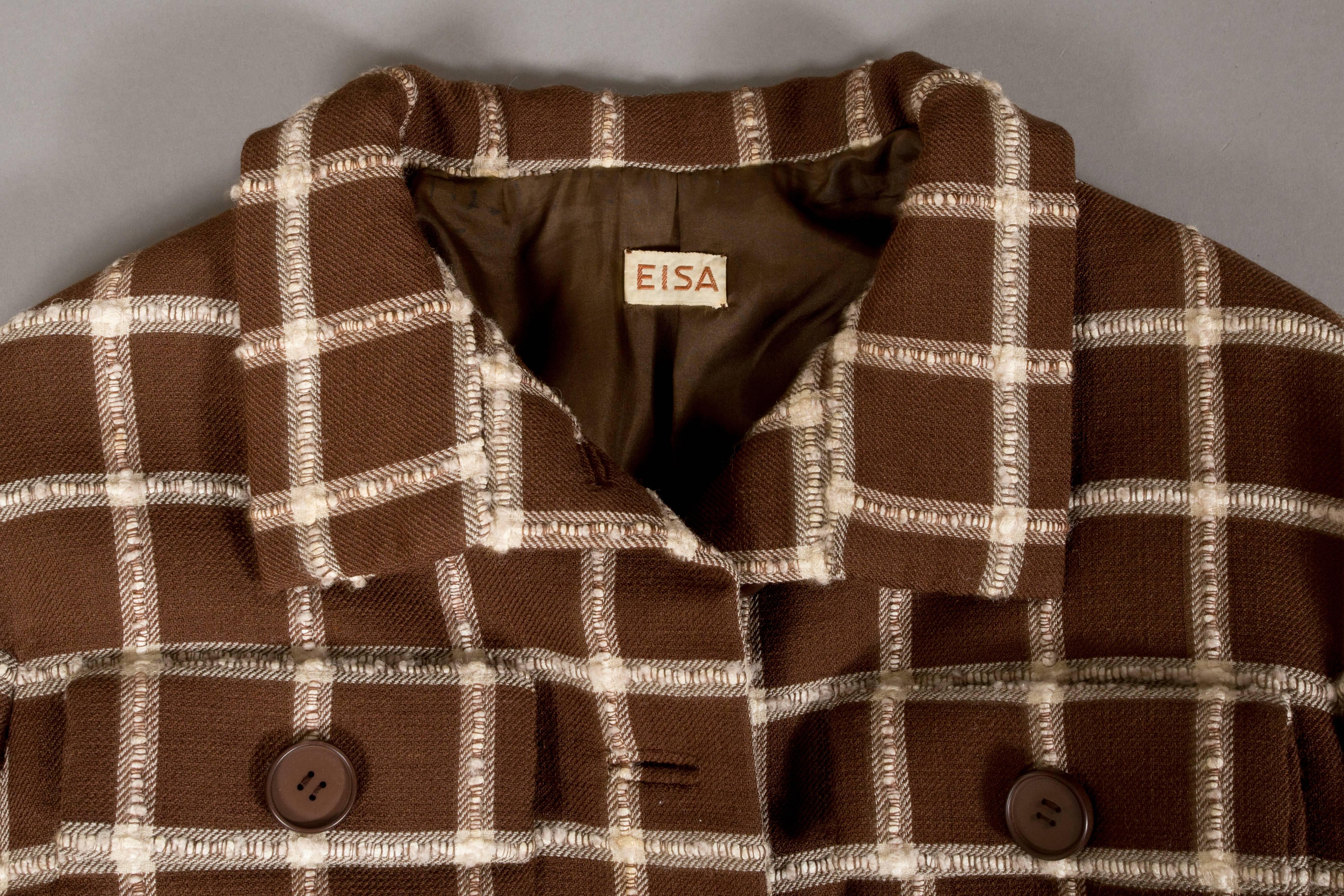 Balenciaga Eisa couture flecked brown and cream checked tweed suit, C. 1965 3