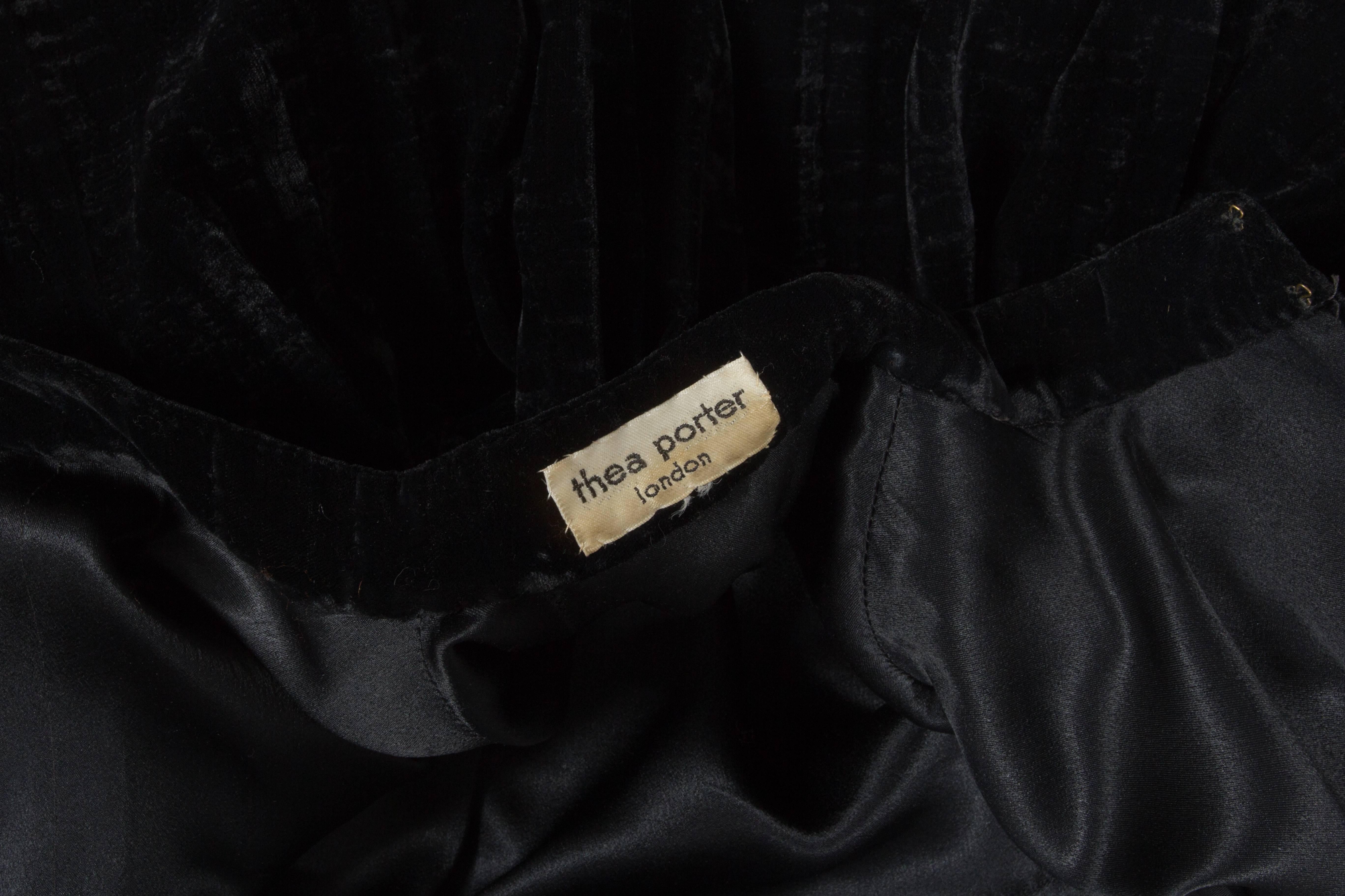 Thea Porter Pleated Black Silk-Velvet Tiered Evening Cape Coat, C. 1970 3