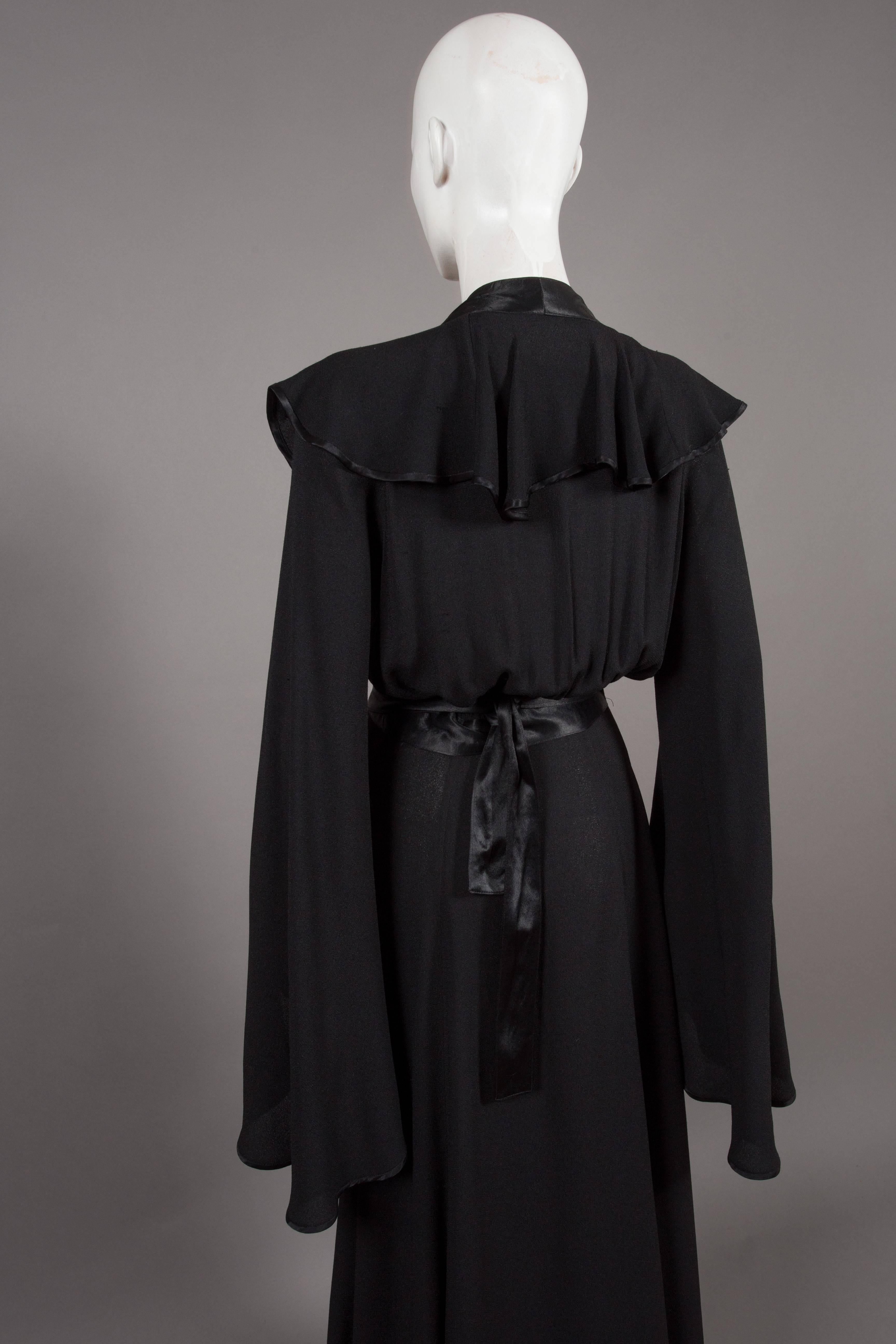 Ossie Clark couture black moss crêpe wrap around evening dress, c. 1970 2