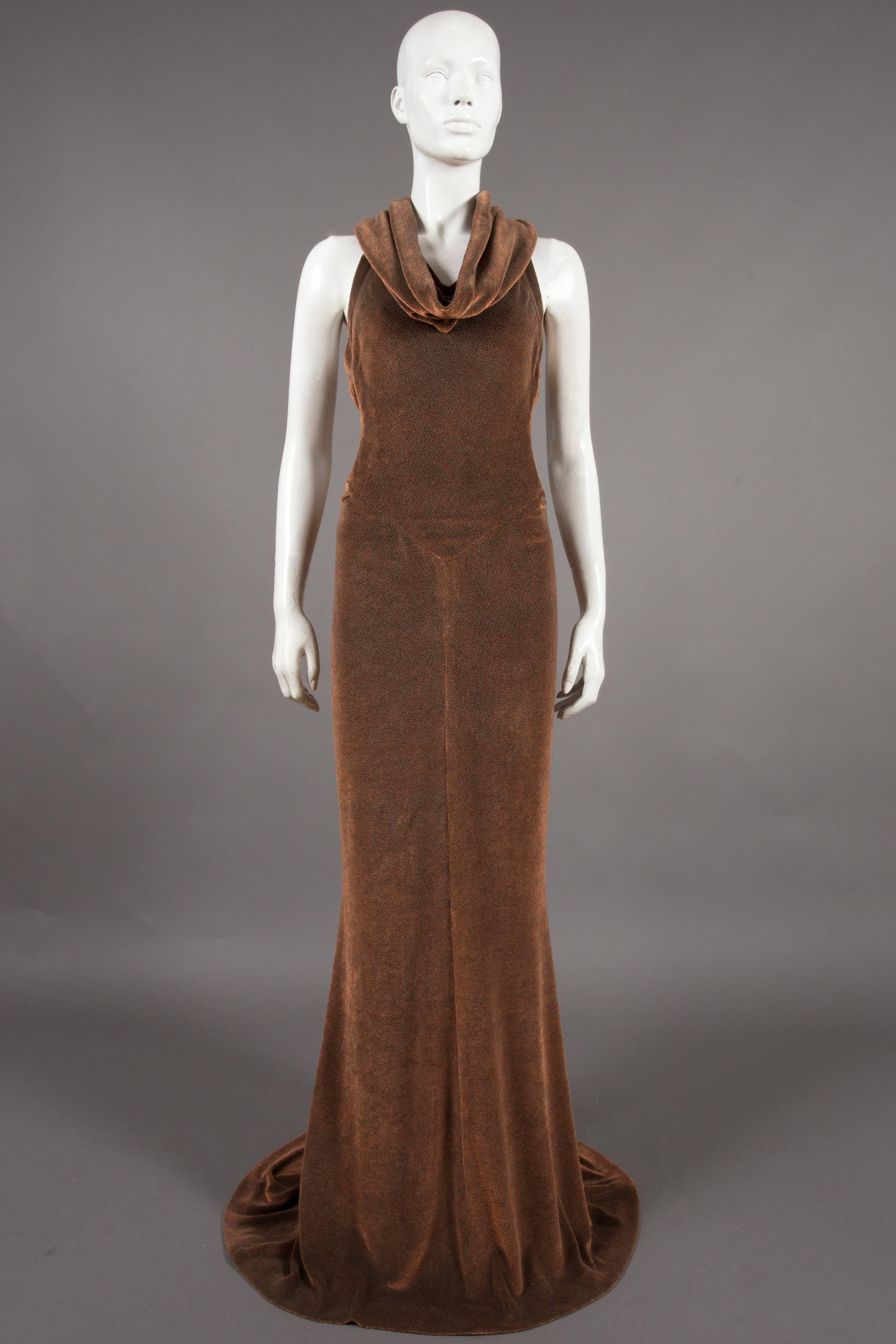 Chloé by Karl Lagerfeld copper velvet evening dress, C. 1997 In Excellent Condition In London, GB