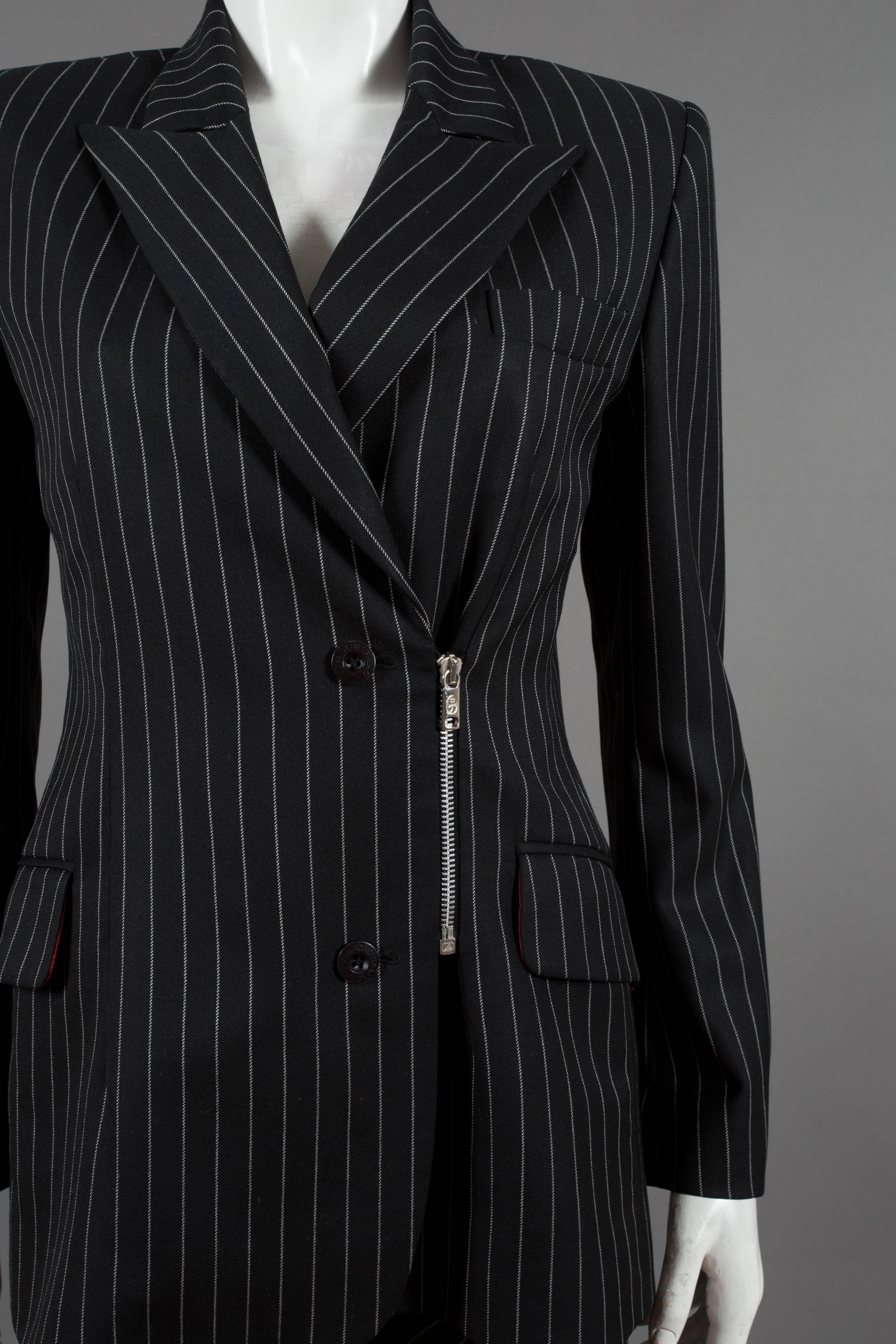 black and white pinstripe suit women's