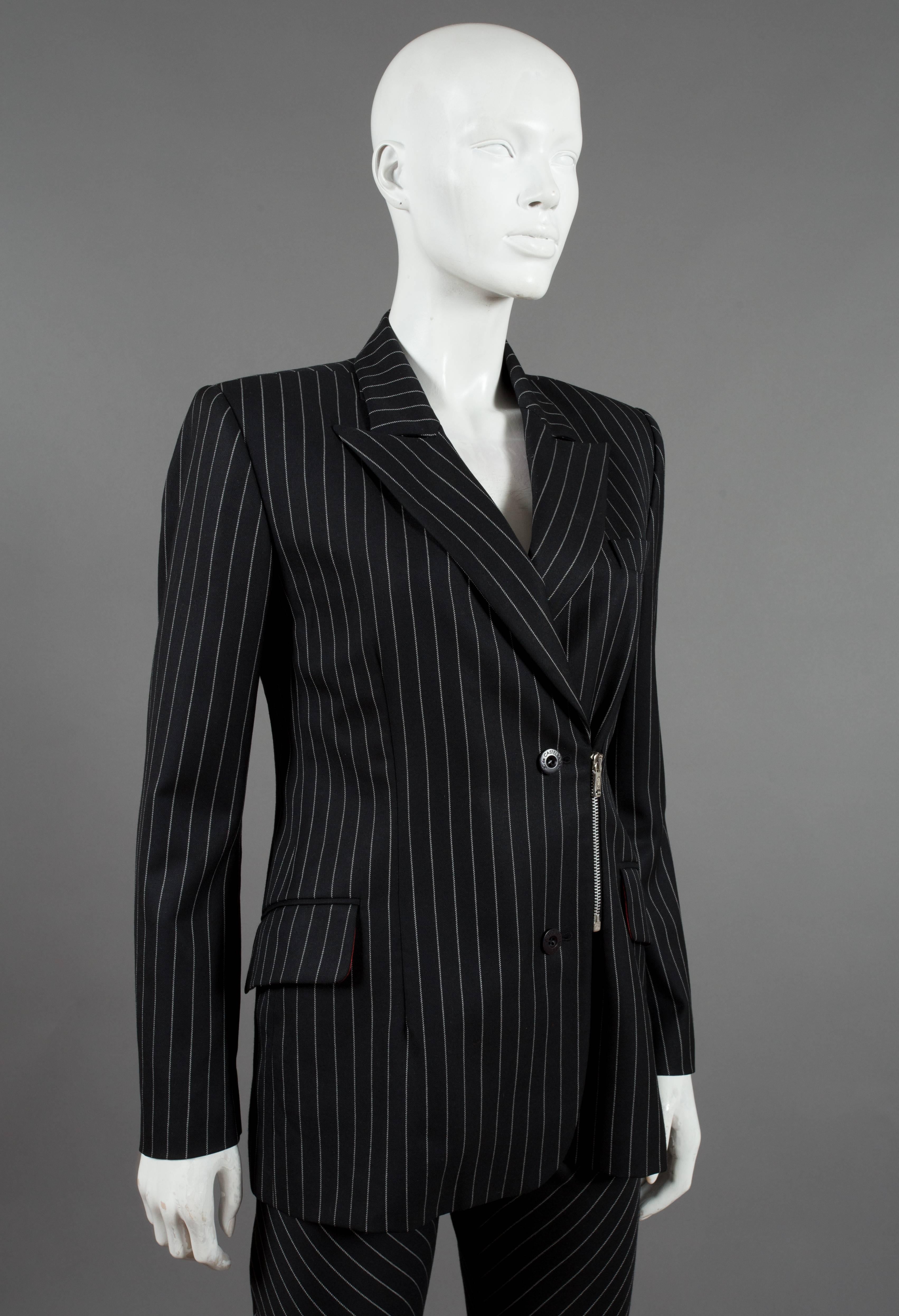 white pinstripe suit women's