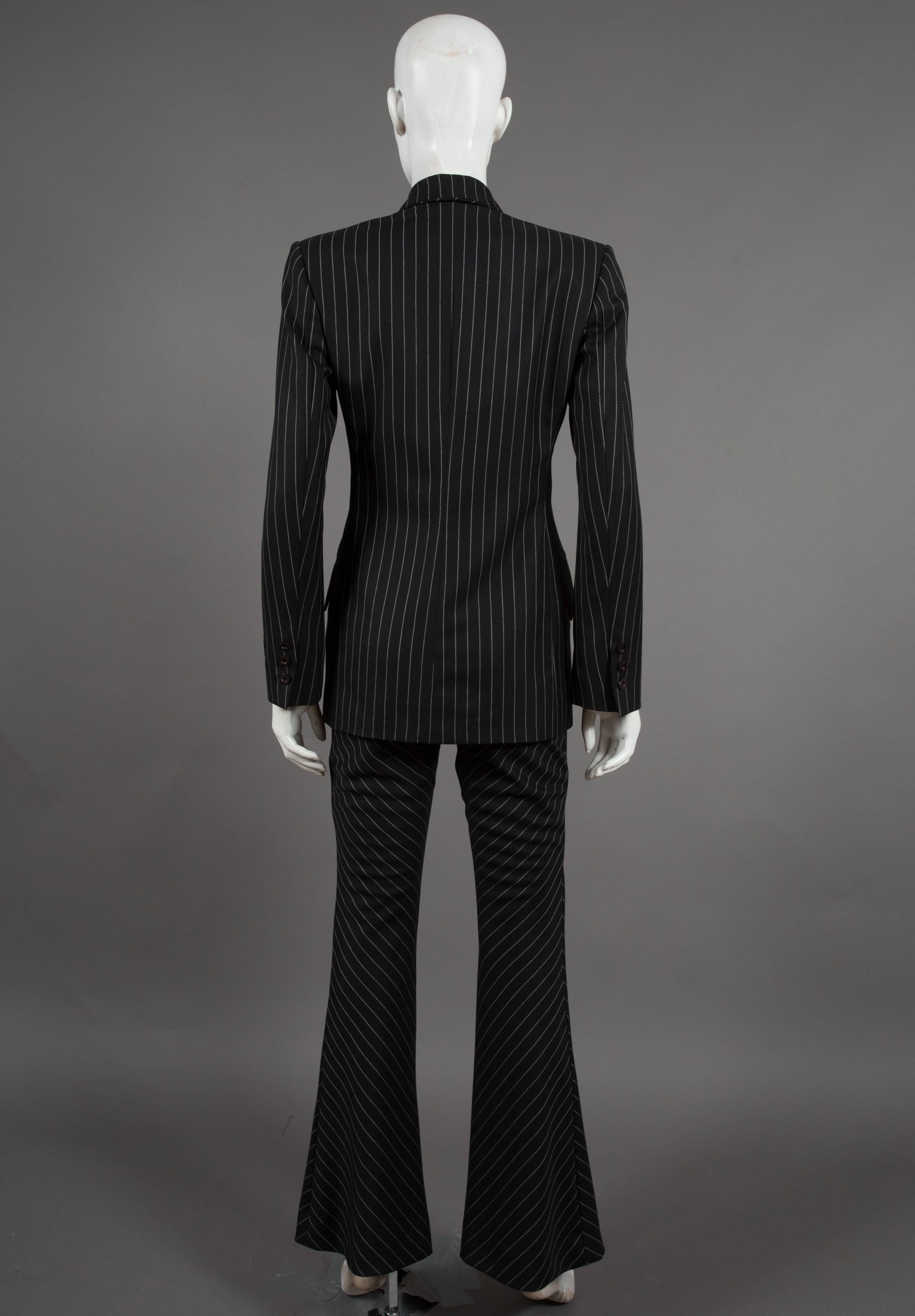 Black Jean-Charles de Castelbajac black pinstripe wool pant suit, c. 1990 For Sale