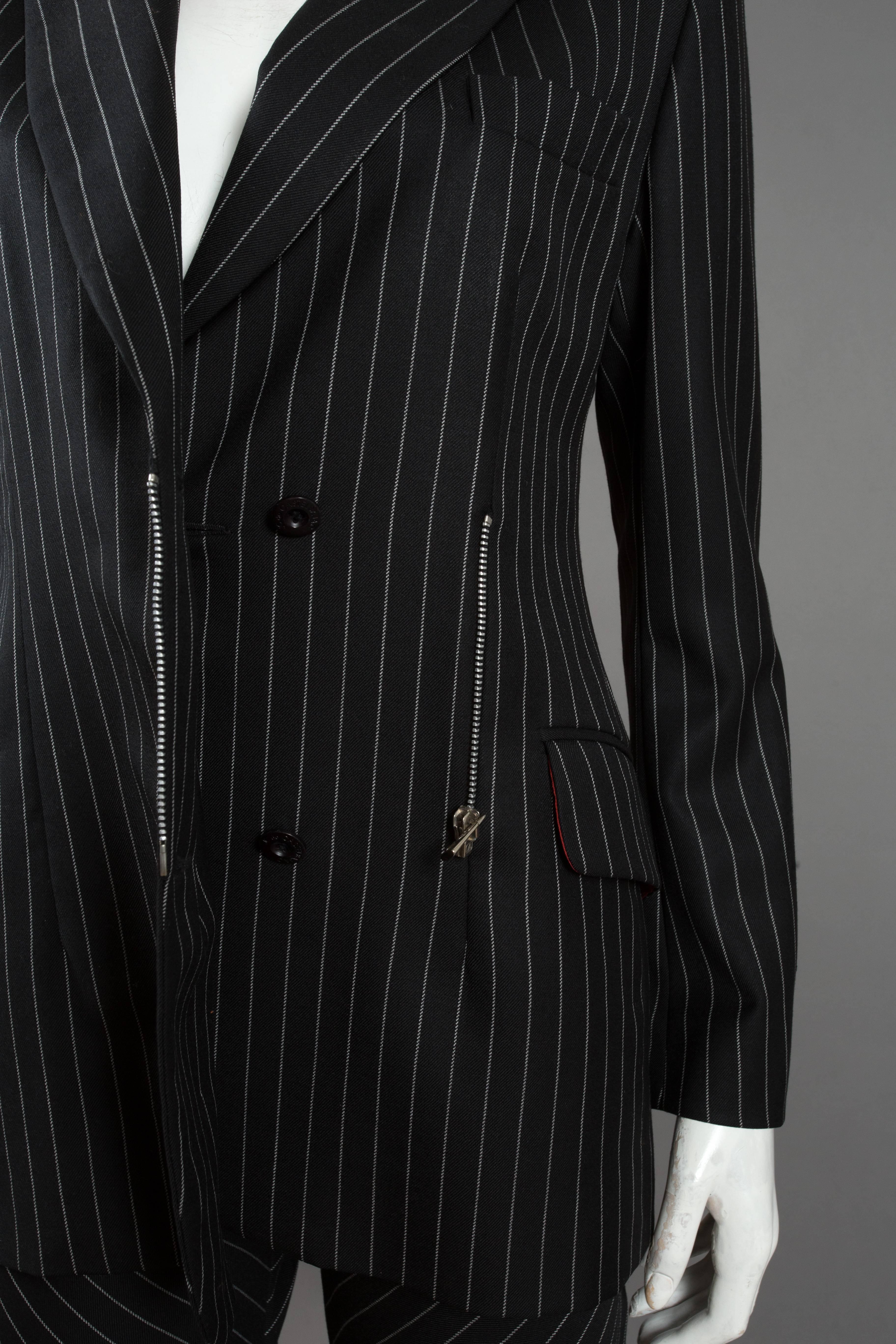Jean-Charles de Castelbajac black pinstripe wool pant suit, c. 1990 In Excellent Condition For Sale In London, GB
