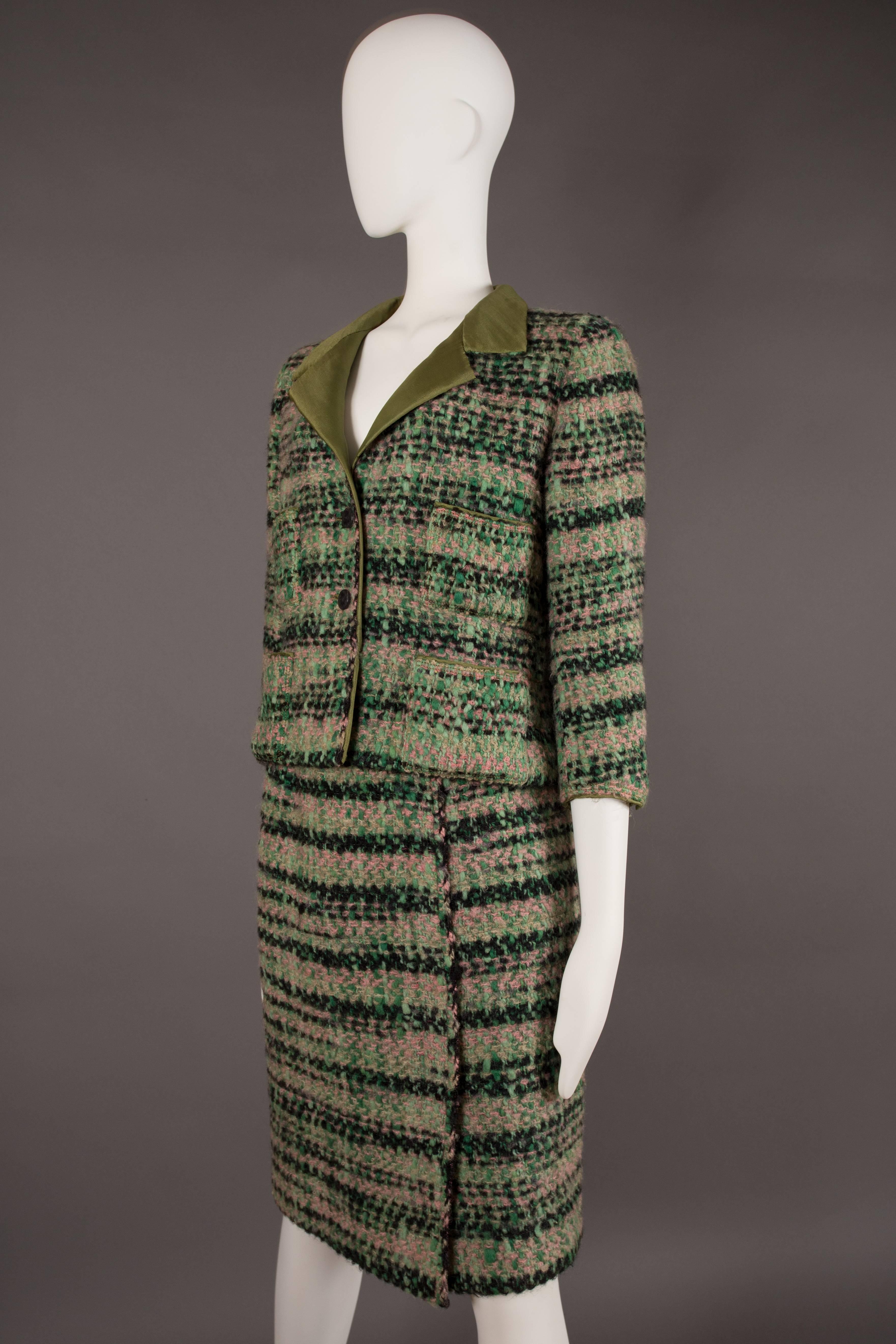 Black Chanel Haute Couture tweed skirt suit, Circa 1960s