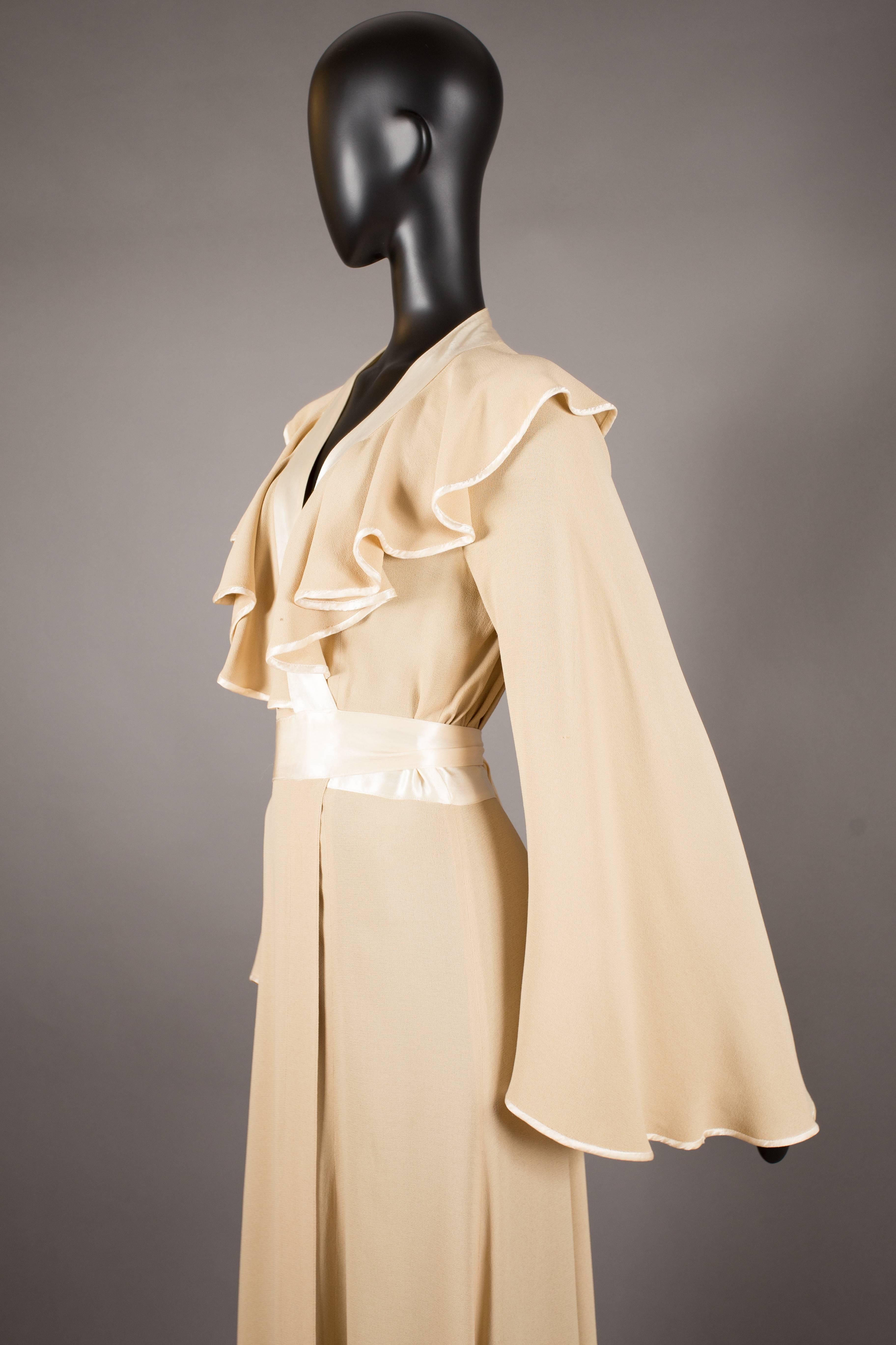 Ossie Clark couture champagne evening wrap dress, circa 1970 1