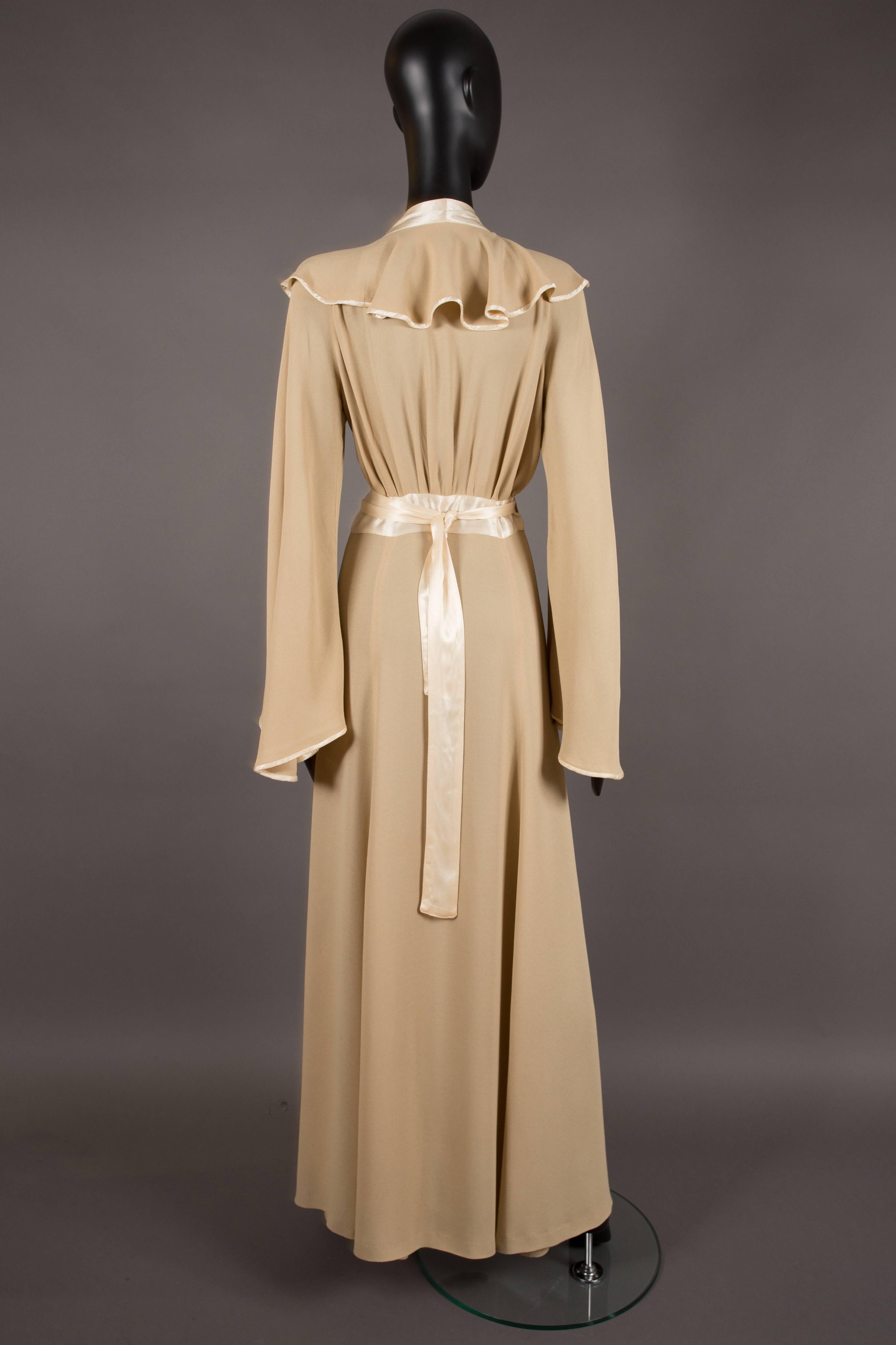 Women's Ossie Clark couture champagne evening wrap dress, circa 1970