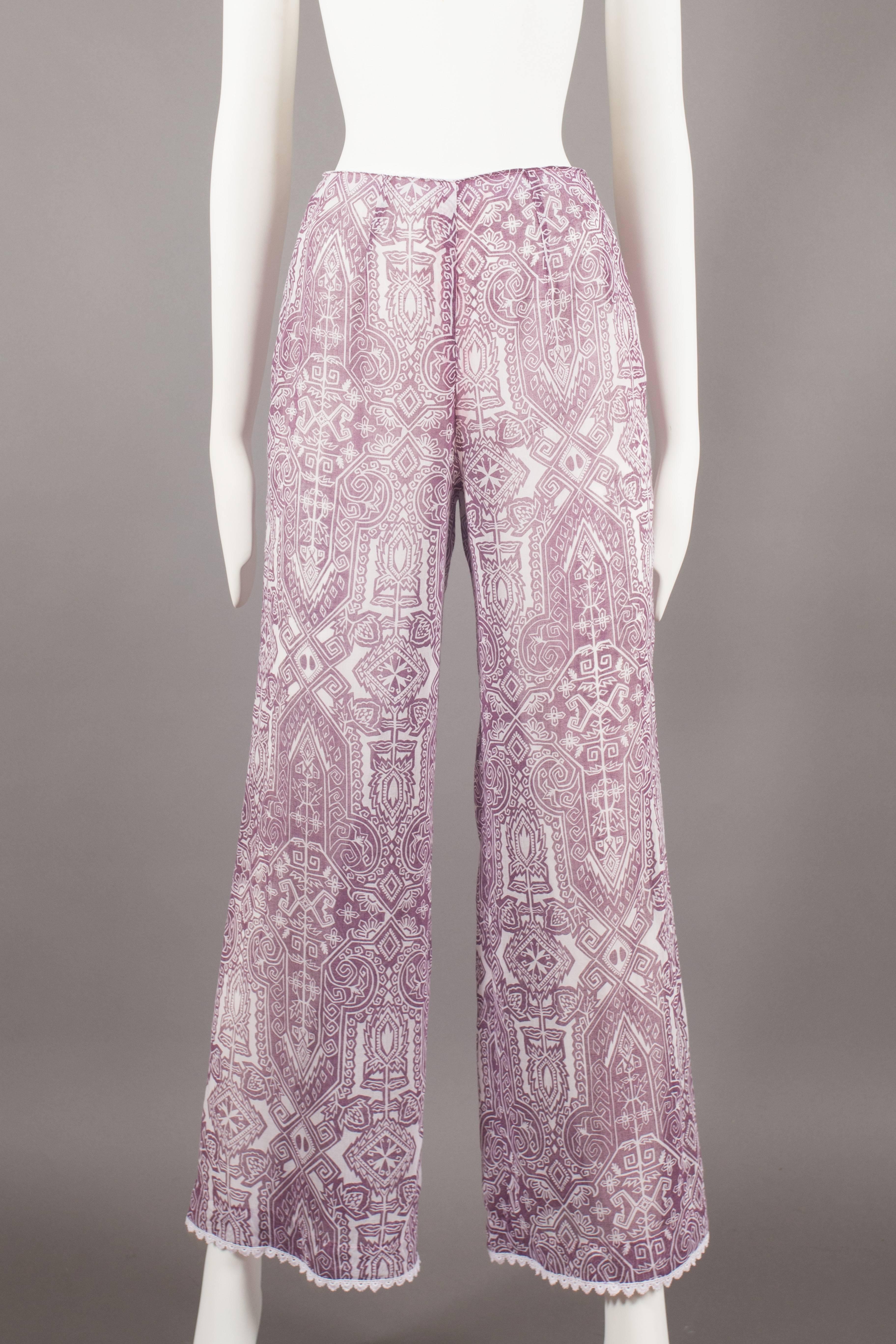 Gina Fratini purple voile cotton summer dress and pants ensemble, circa 1971 2