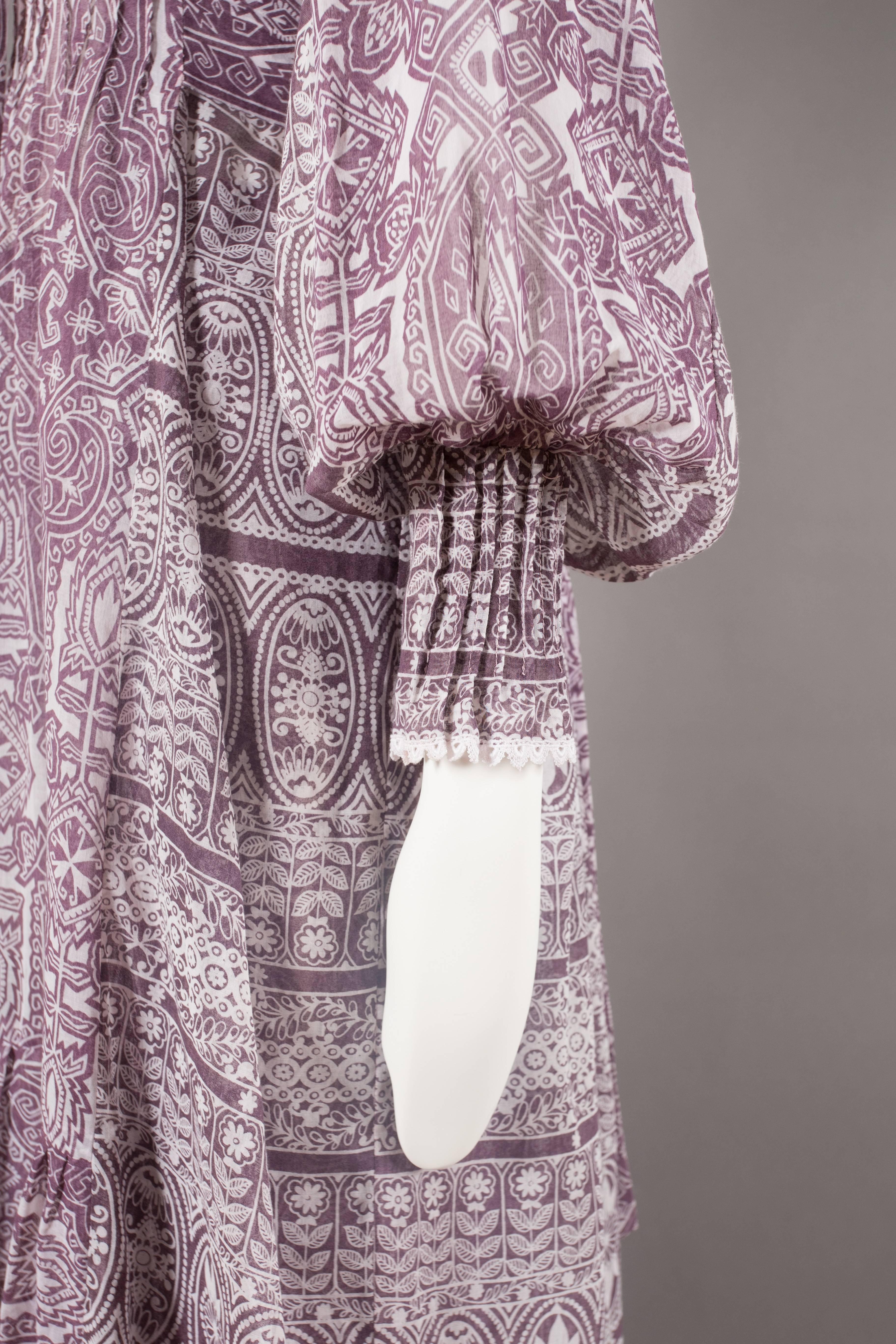 Gina Fratini purple voile cotton summer dress and pants ensemble, circa 1971 1