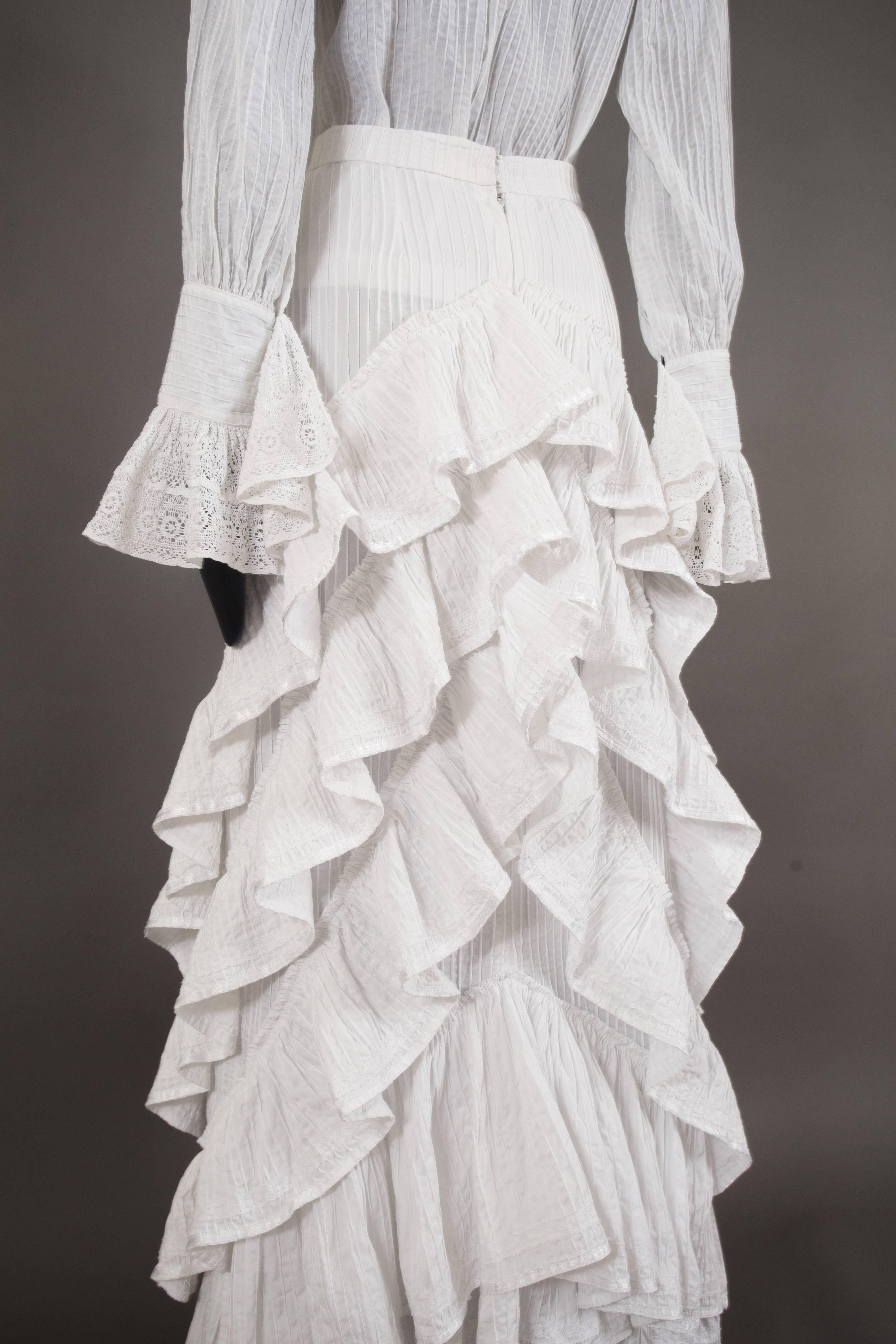 Gray Mexicana white pintucked cotton and lace ensemble, circa 1960