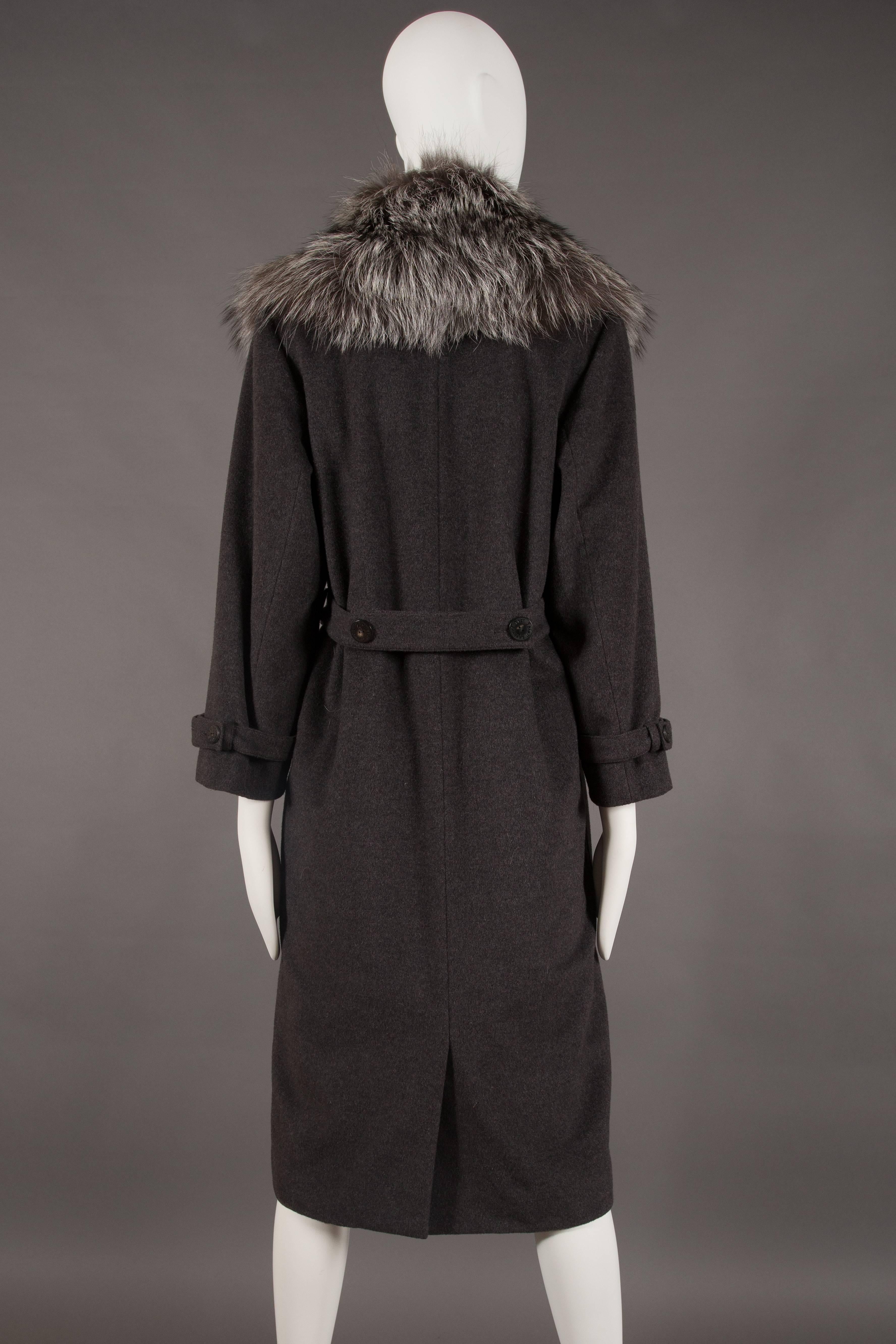 Yves Saint Laurent cashmere fall coat with fox fur collar, circa 1990 1