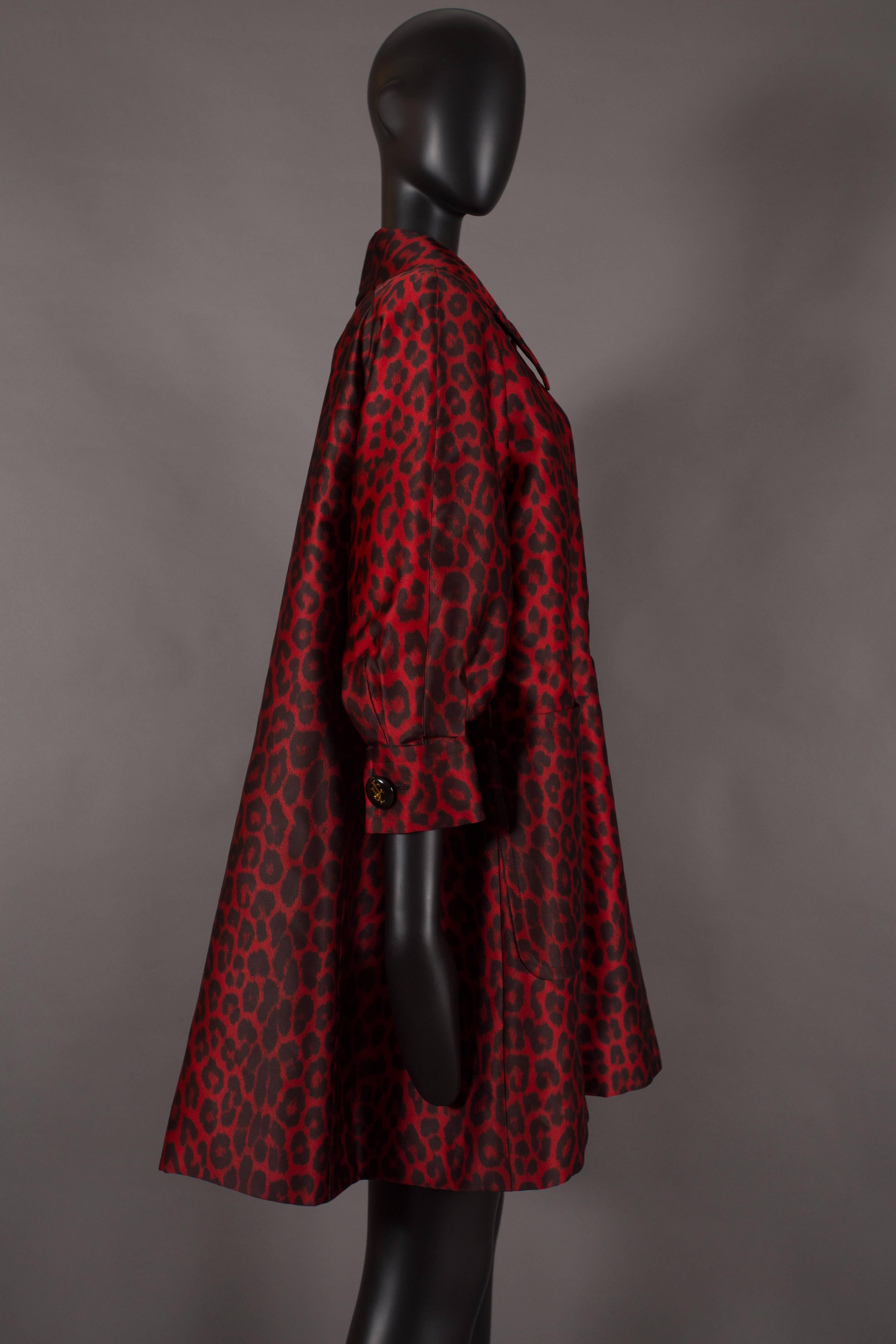 Brown Jaques Fath red leopard print evening silk swing coat, circa 1992