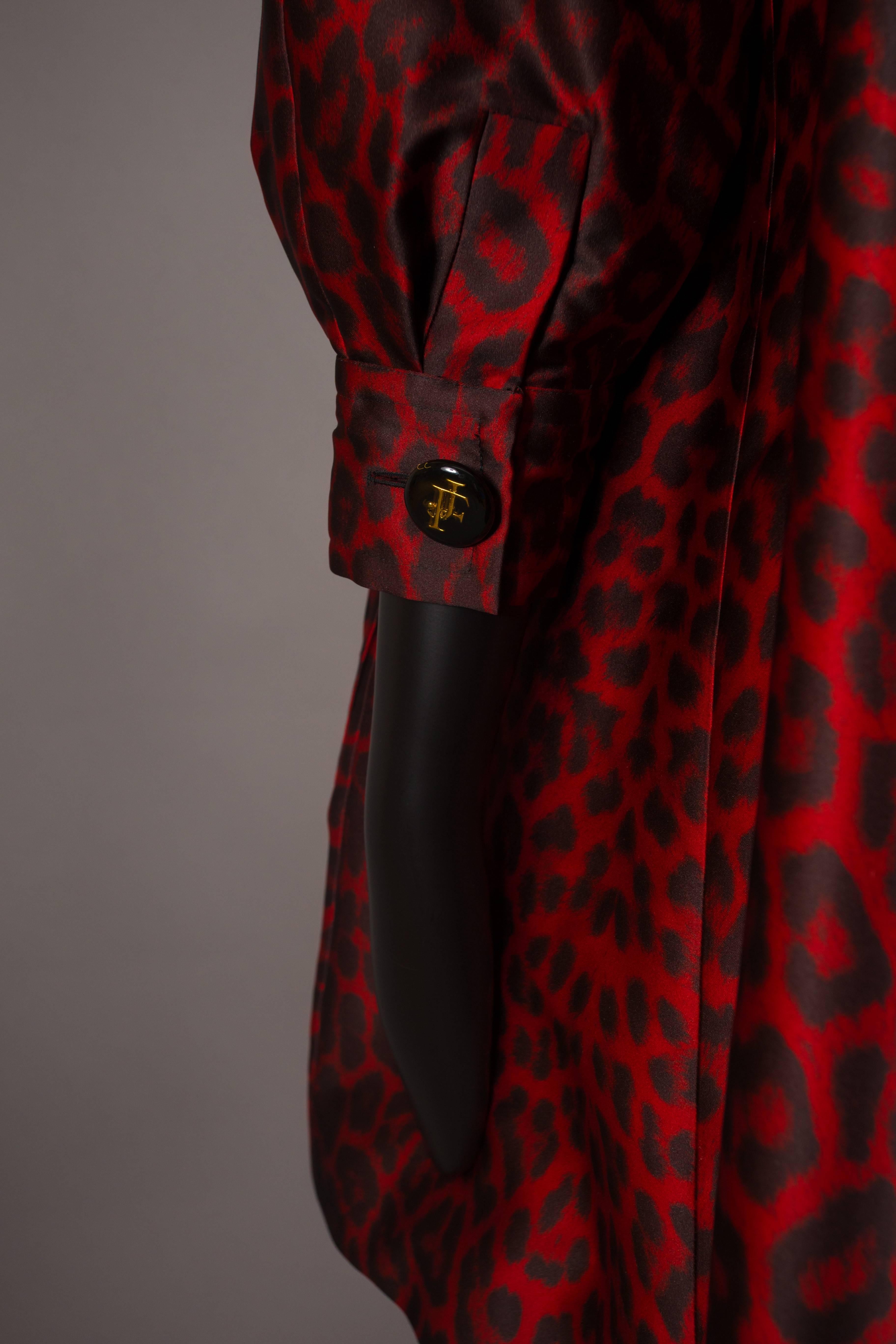 Women's Jaques Fath red leopard print evening silk swing coat, circa 1992