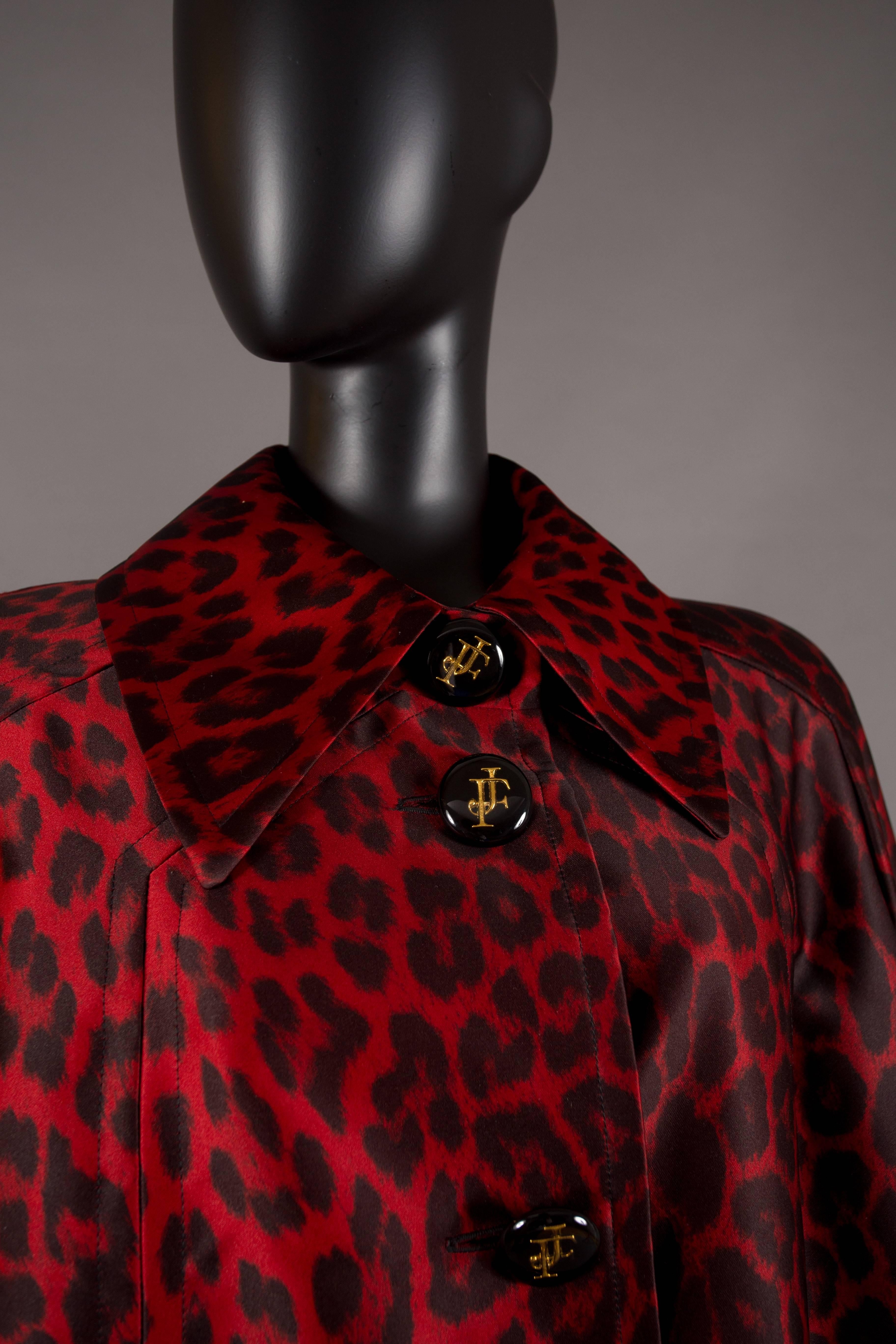 Jaques Fath red leopard print evening silk swing coat, circa 1992 3