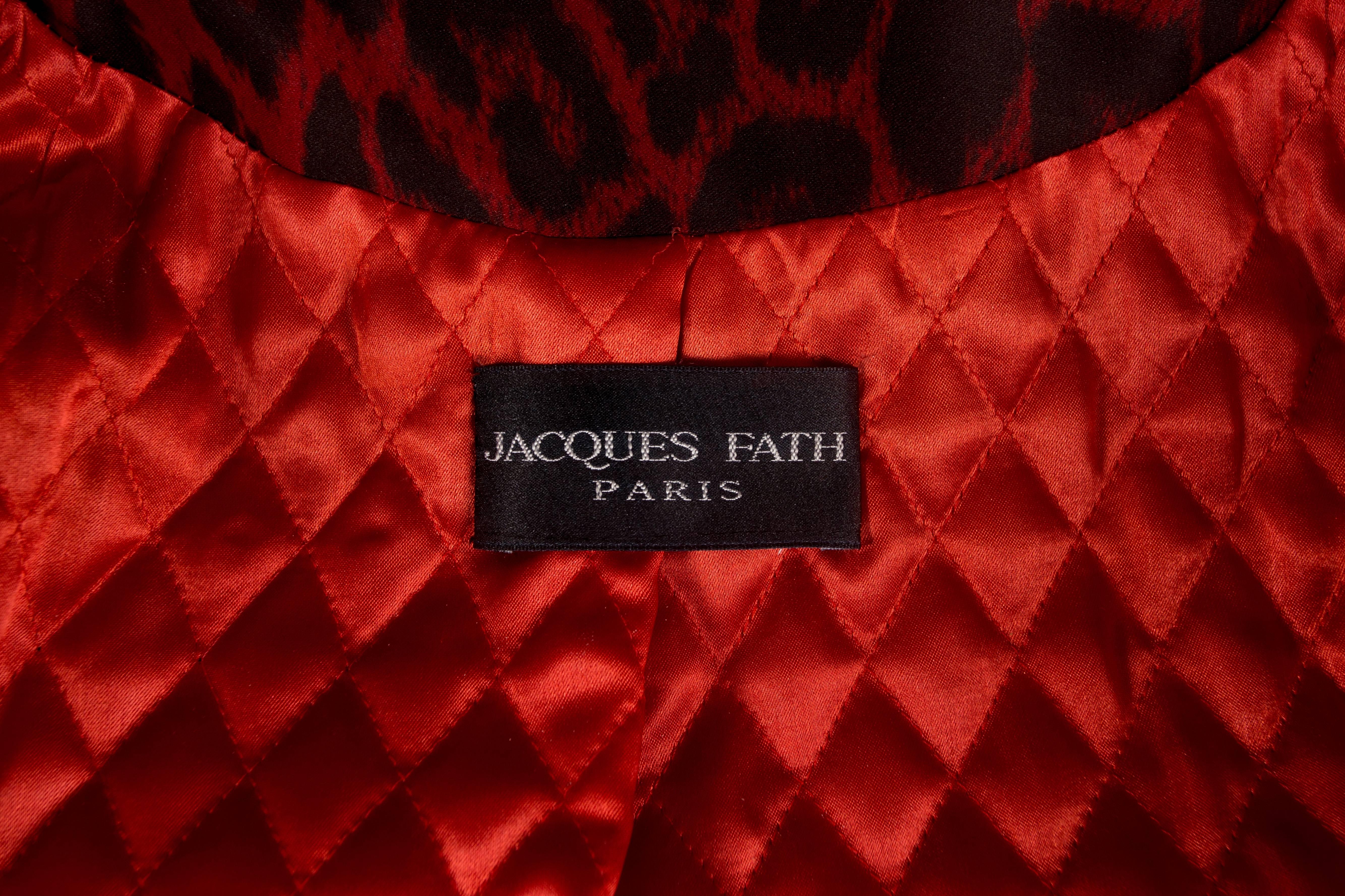 Jaques Fath red leopard print evening silk swing coat, circa 1992 4