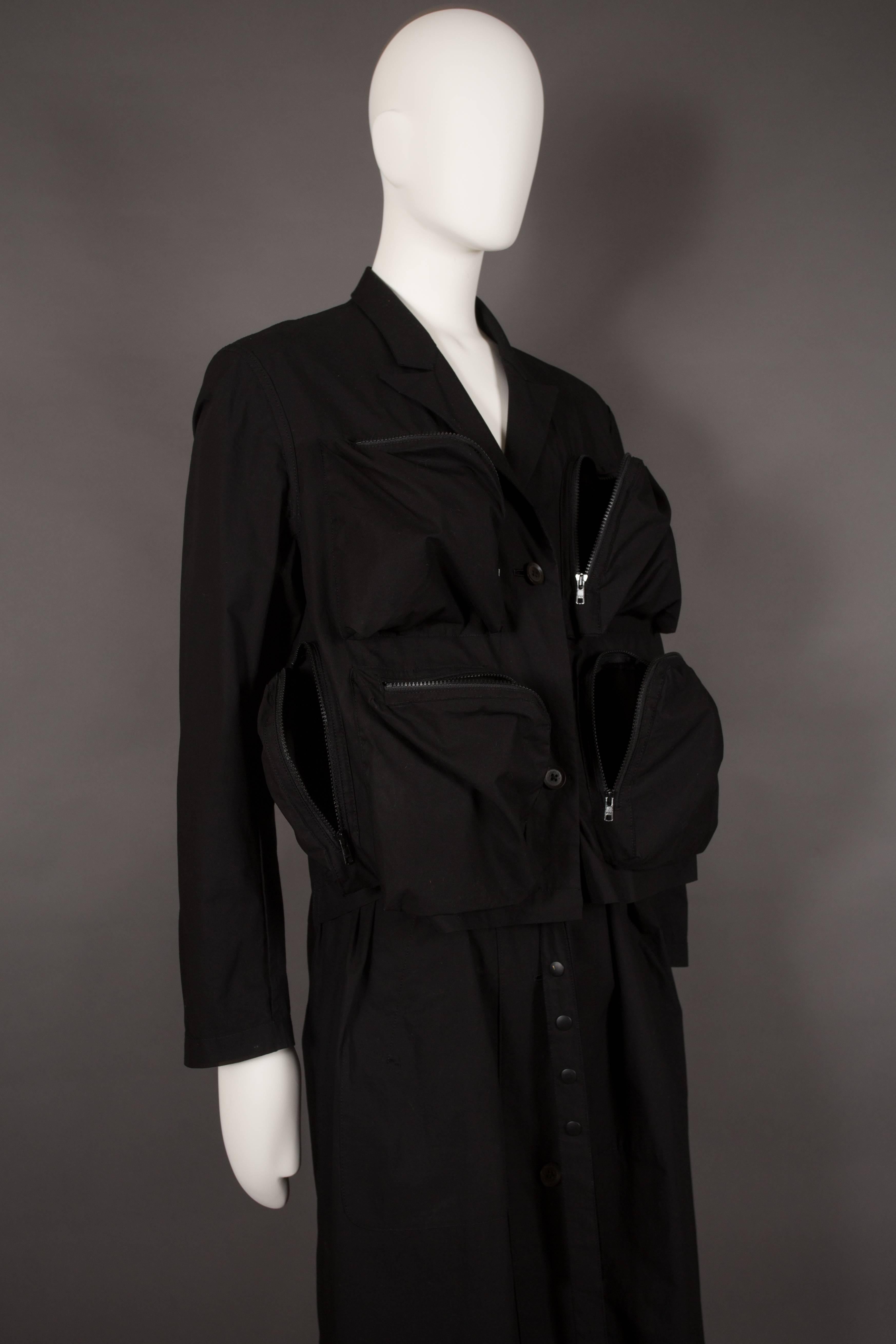 Black Yohji Yamamoto POUR HOMME black oversized multi-pocket military coat, circa 2006