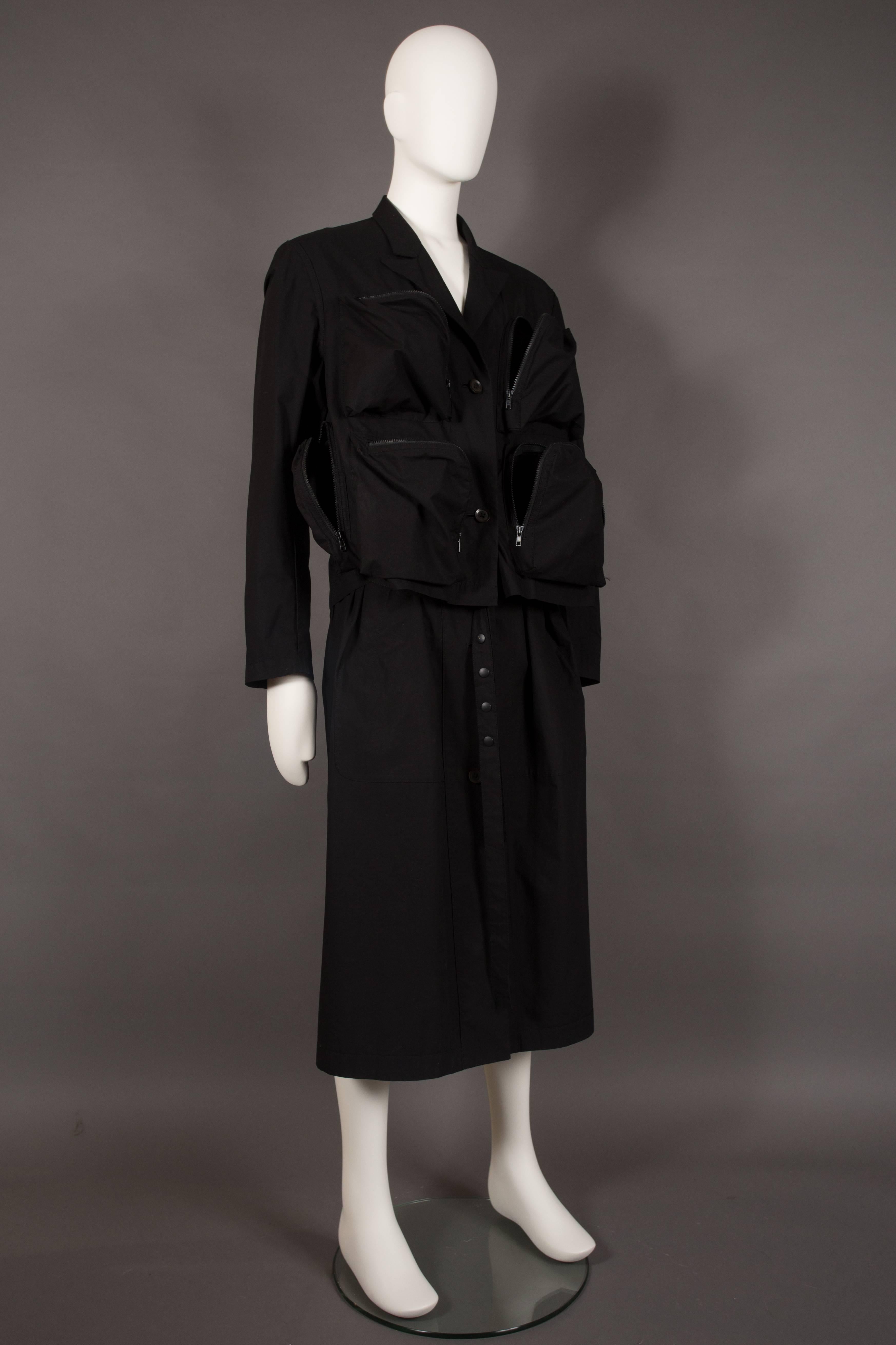 Men's Yohji Yamamoto POUR HOMME black oversized multi-pocket military coat, circa 2006