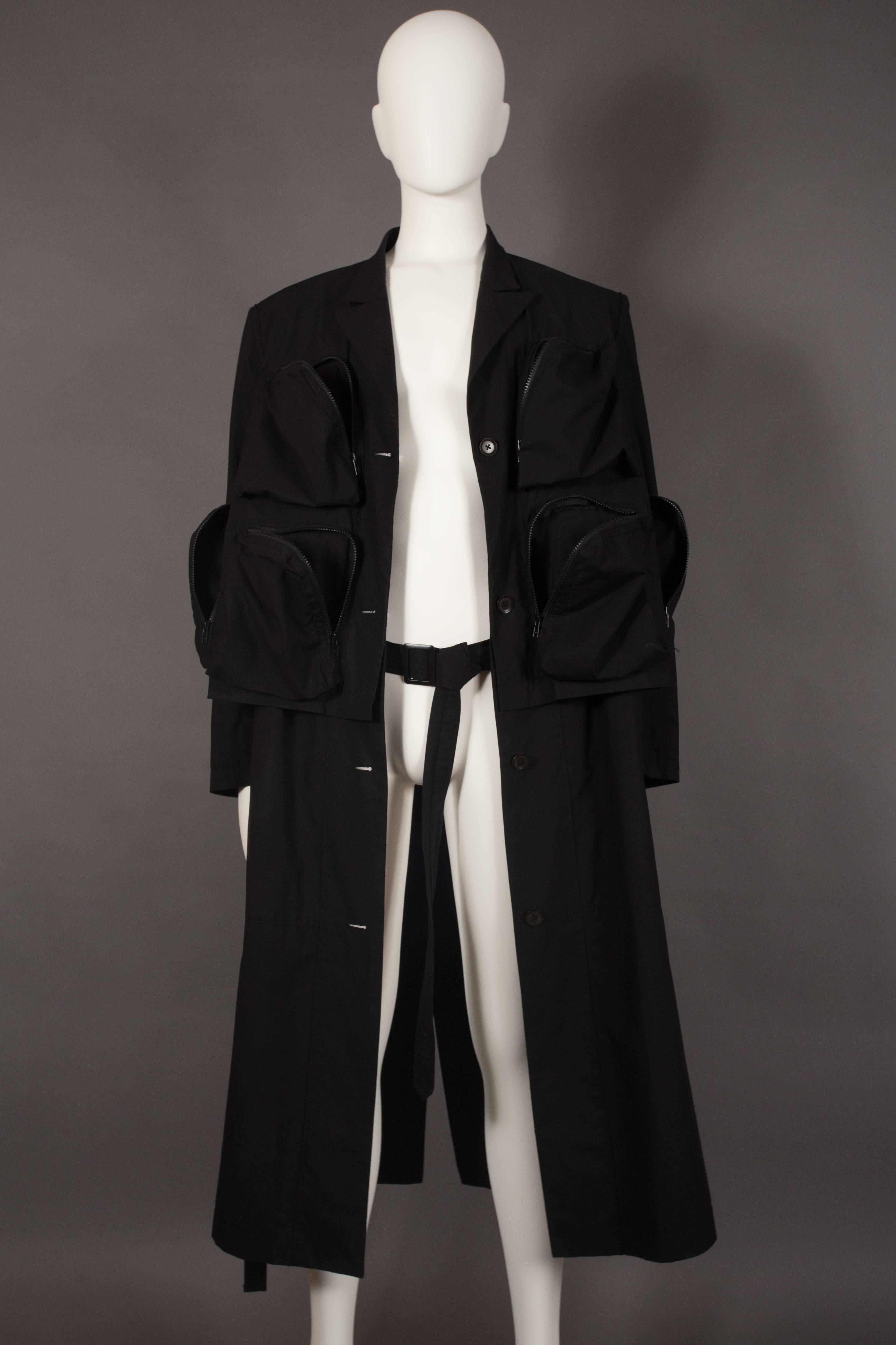 Yohji Yamamoto POUR HOMME black oversized multi-pocket military coat, circa 2006 3