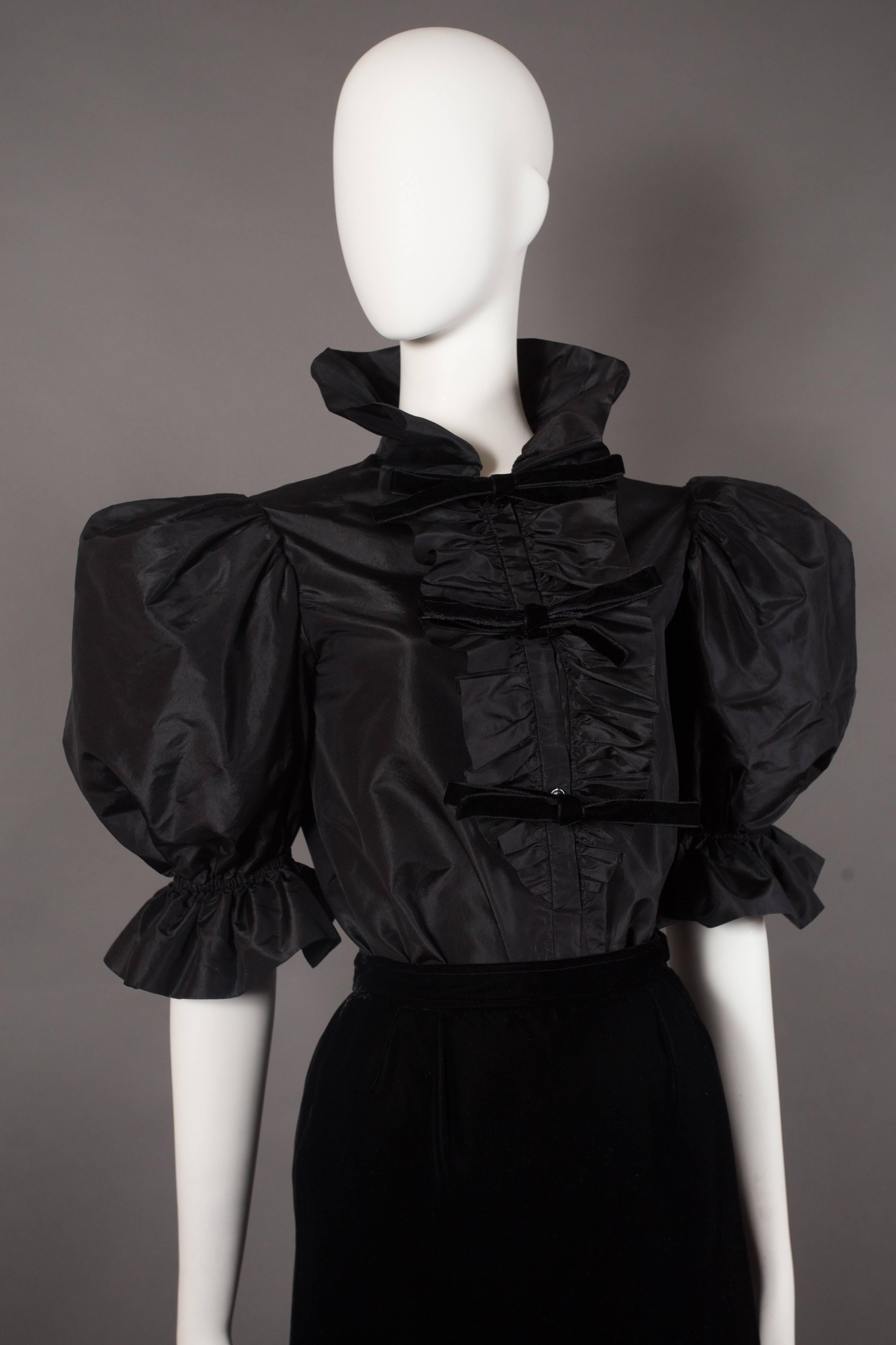 Women's Yves Saint Laurent black silk taffeta and velvet evening ensemble, c. 1977-78 For Sale
