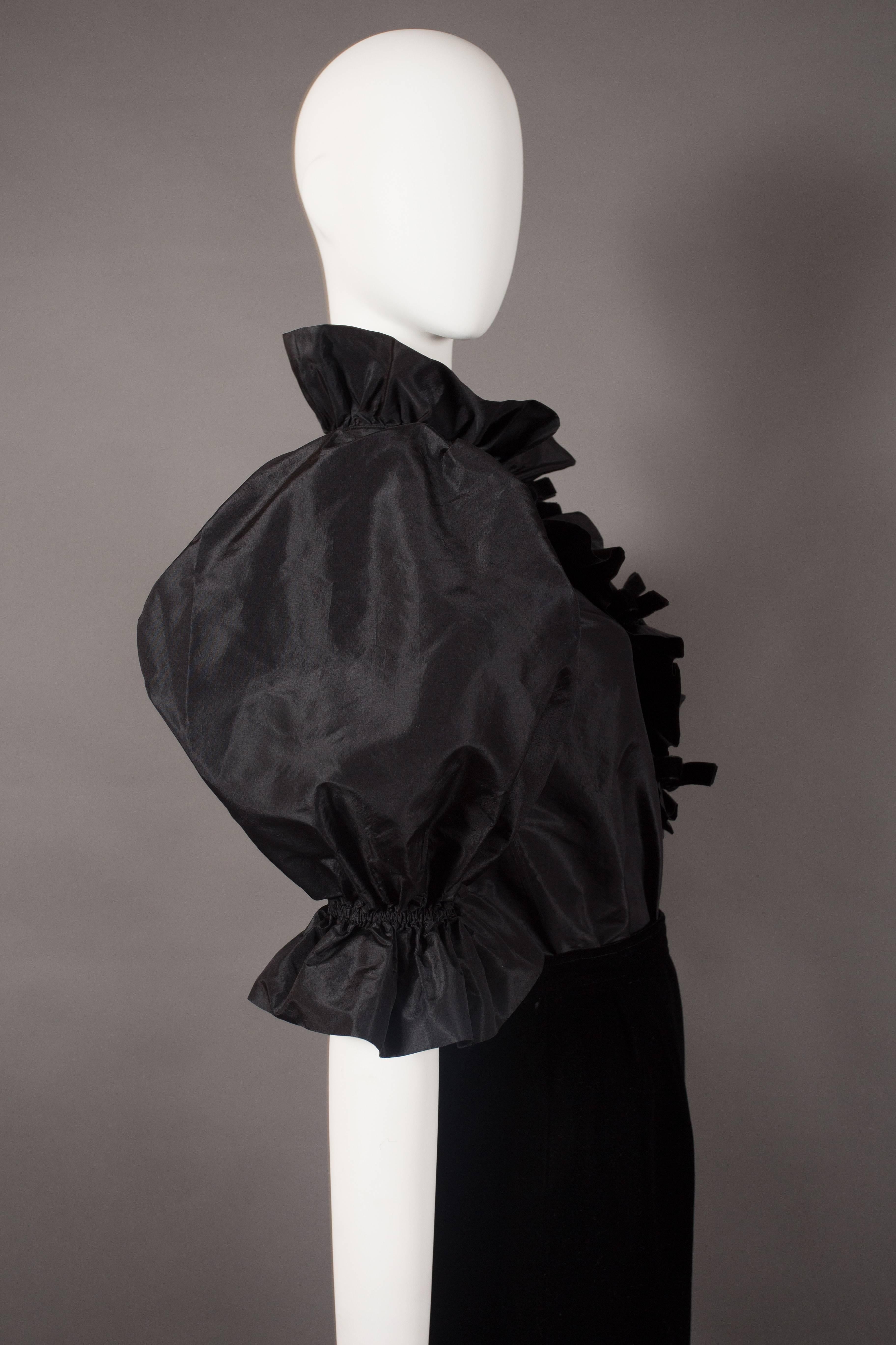 Black Yves Saint Laurent black silk taffeta and velvet evening ensemble, c. 1977-78 For Sale