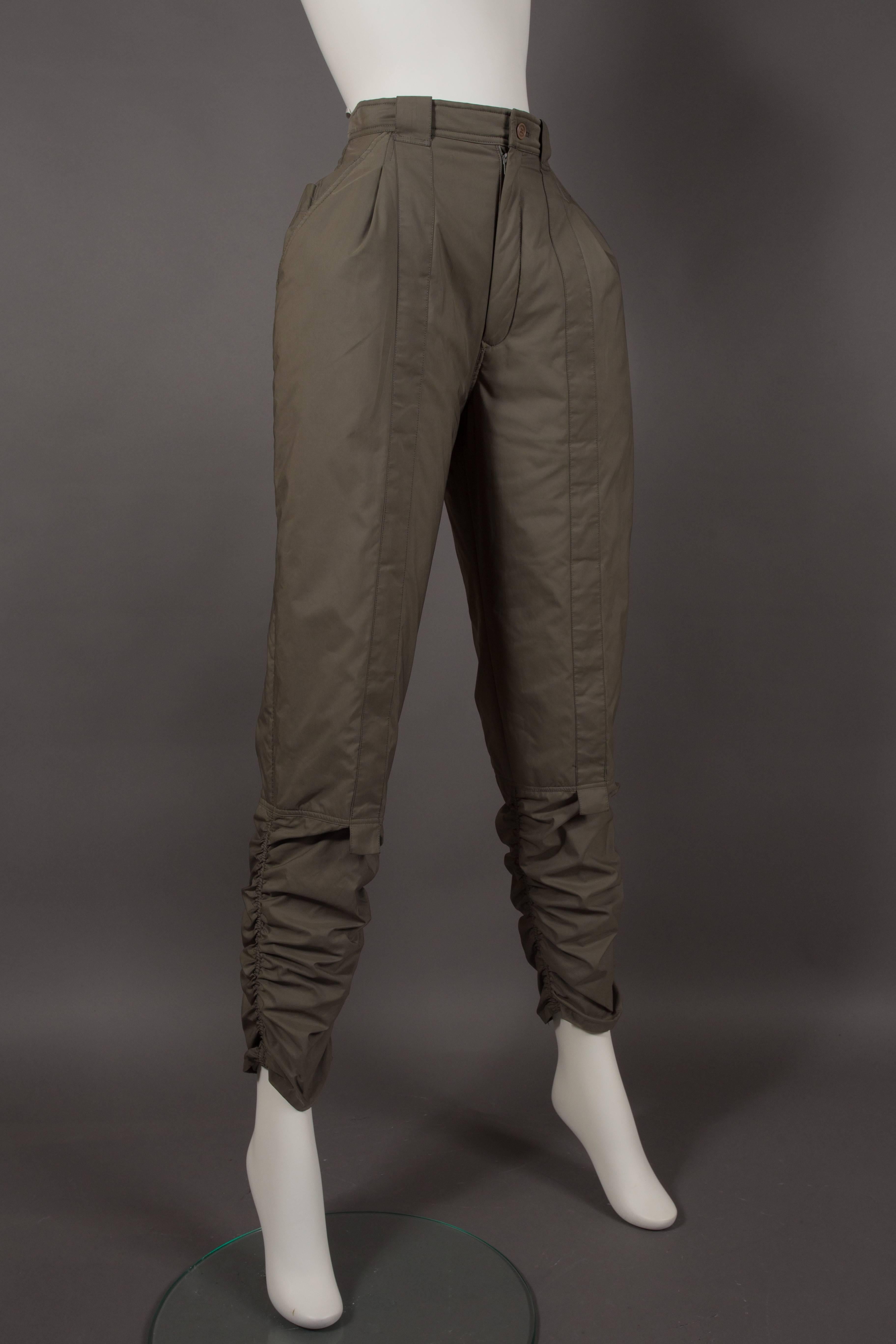 Issey Miyake olive green ruched sports pants, circa 1983 In Excellent Condition In London, GB