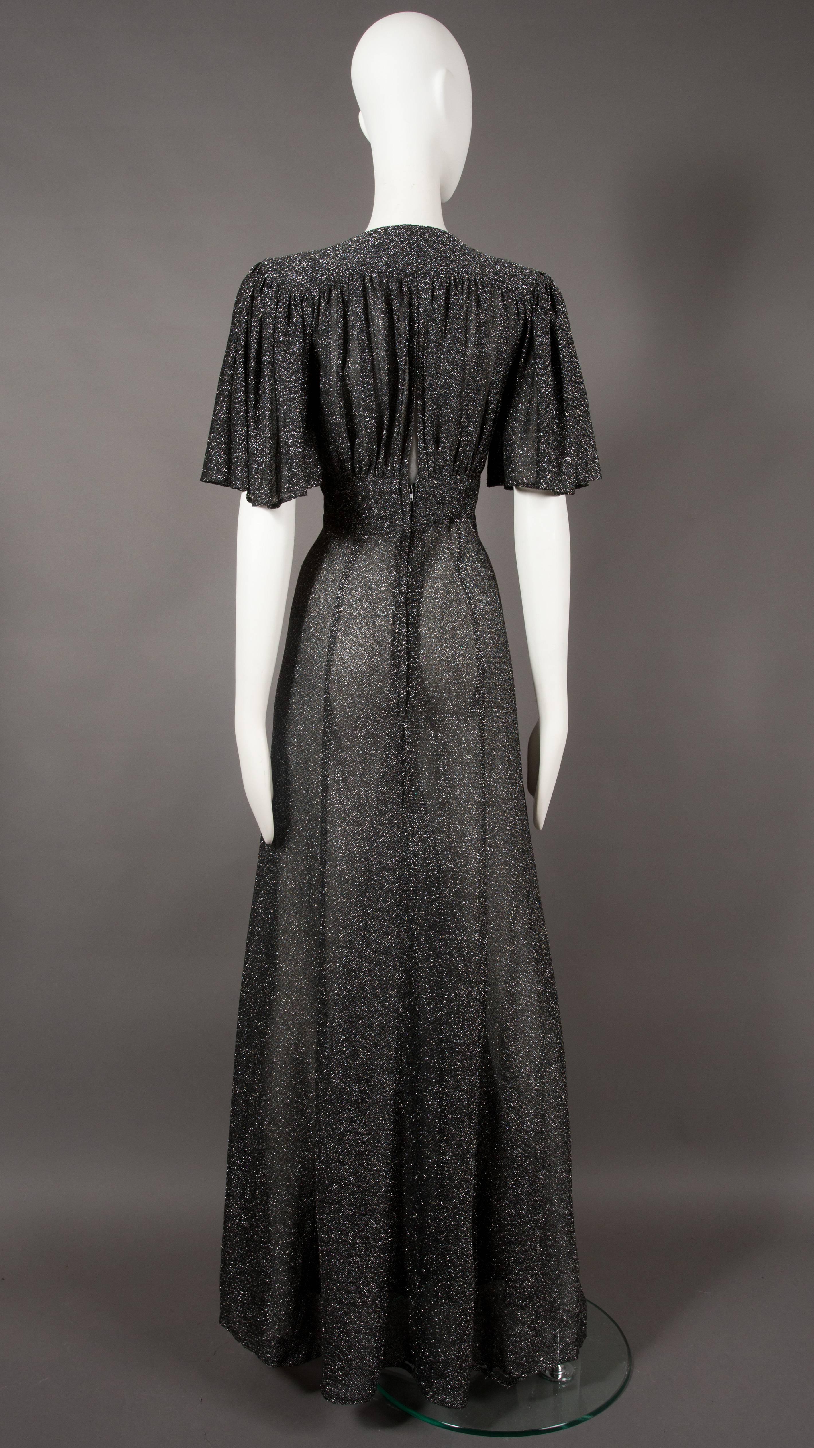 Women's Ossie Clark silver lurex Studio 54 evening gown, circa 1970s