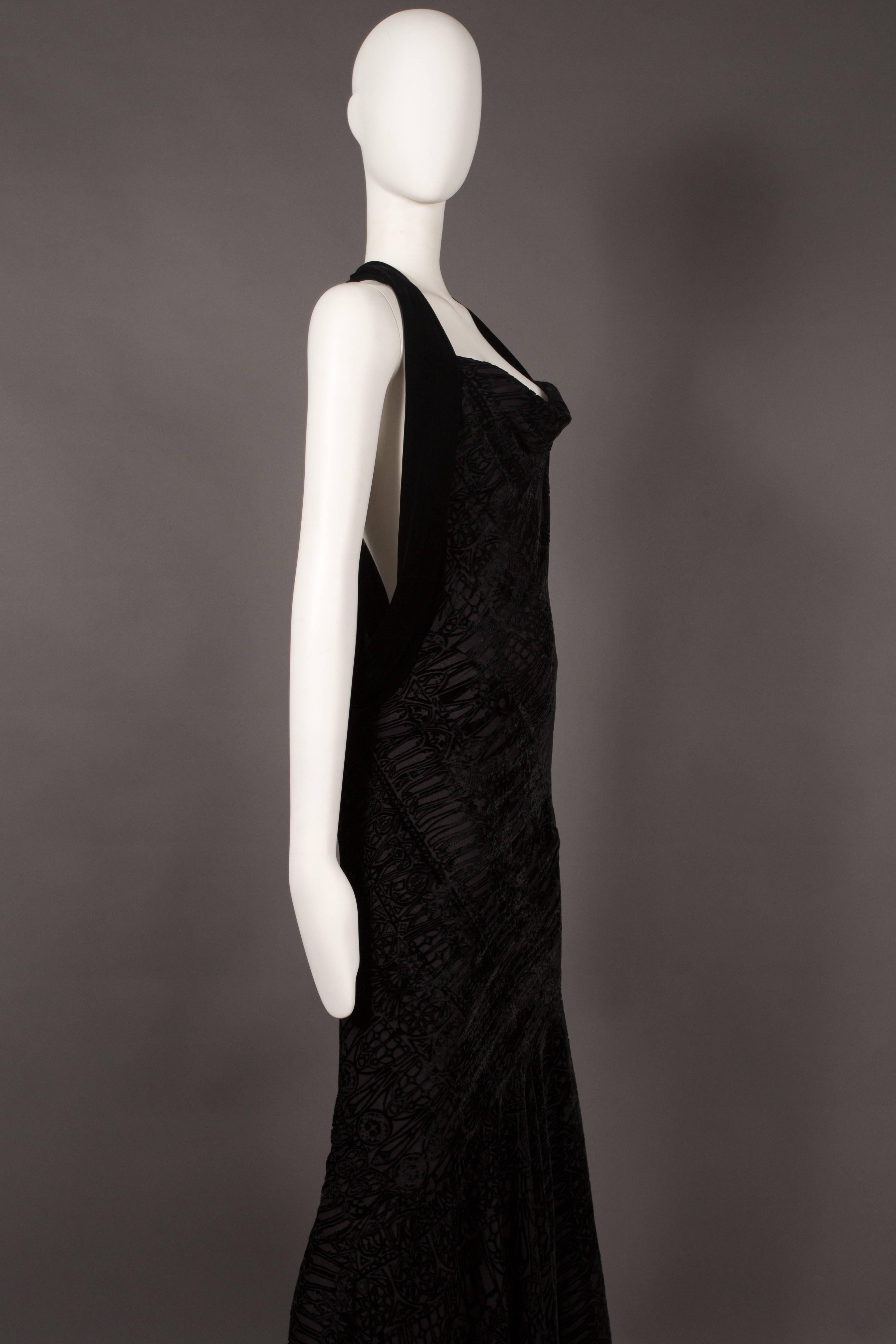 Black Alexander McQueen backless silk devore bias cut evening dress, circa 2004