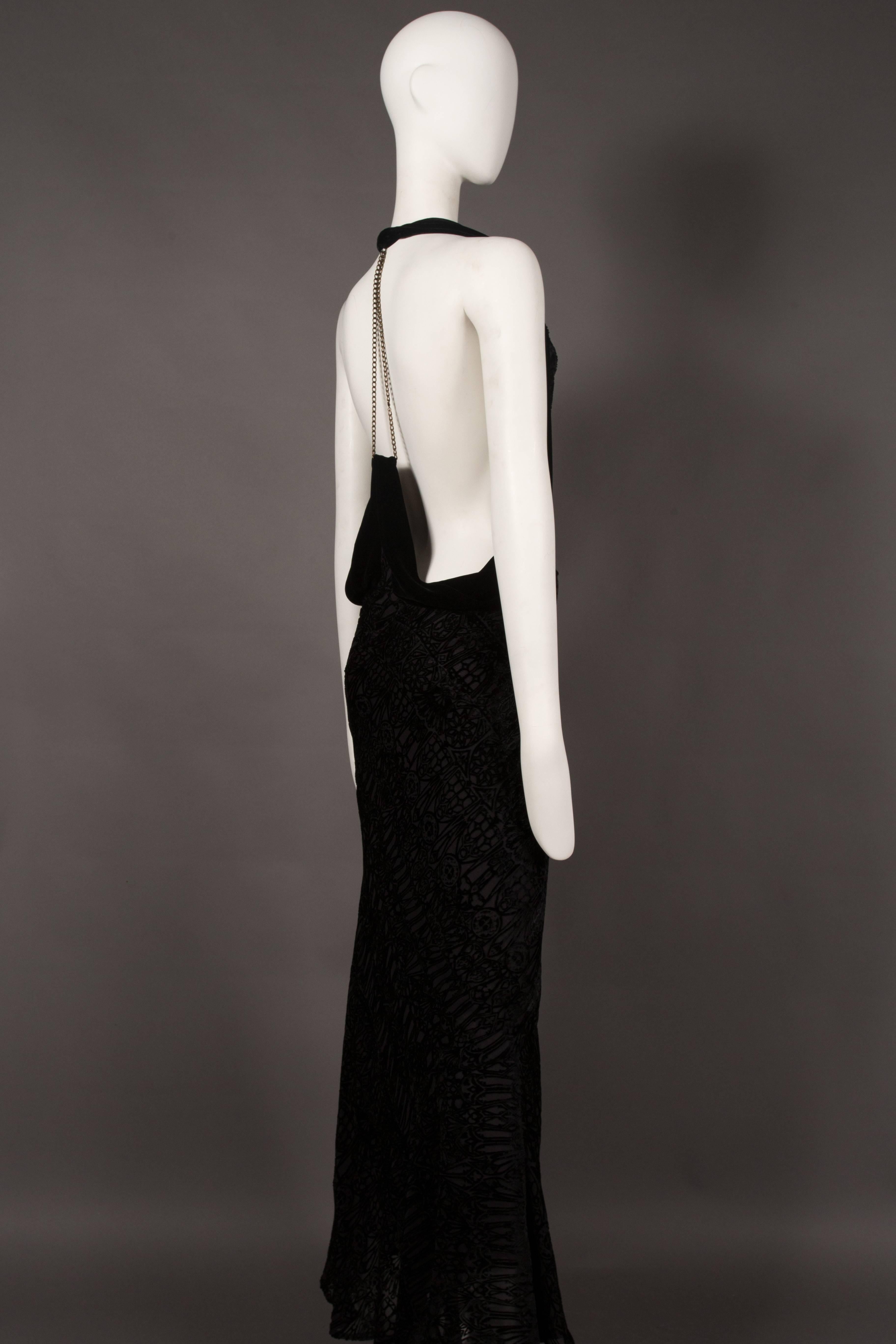 Alexander McQueen backless silk devore bias cut evening dress, circa 2004 In Excellent Condition In London, GB