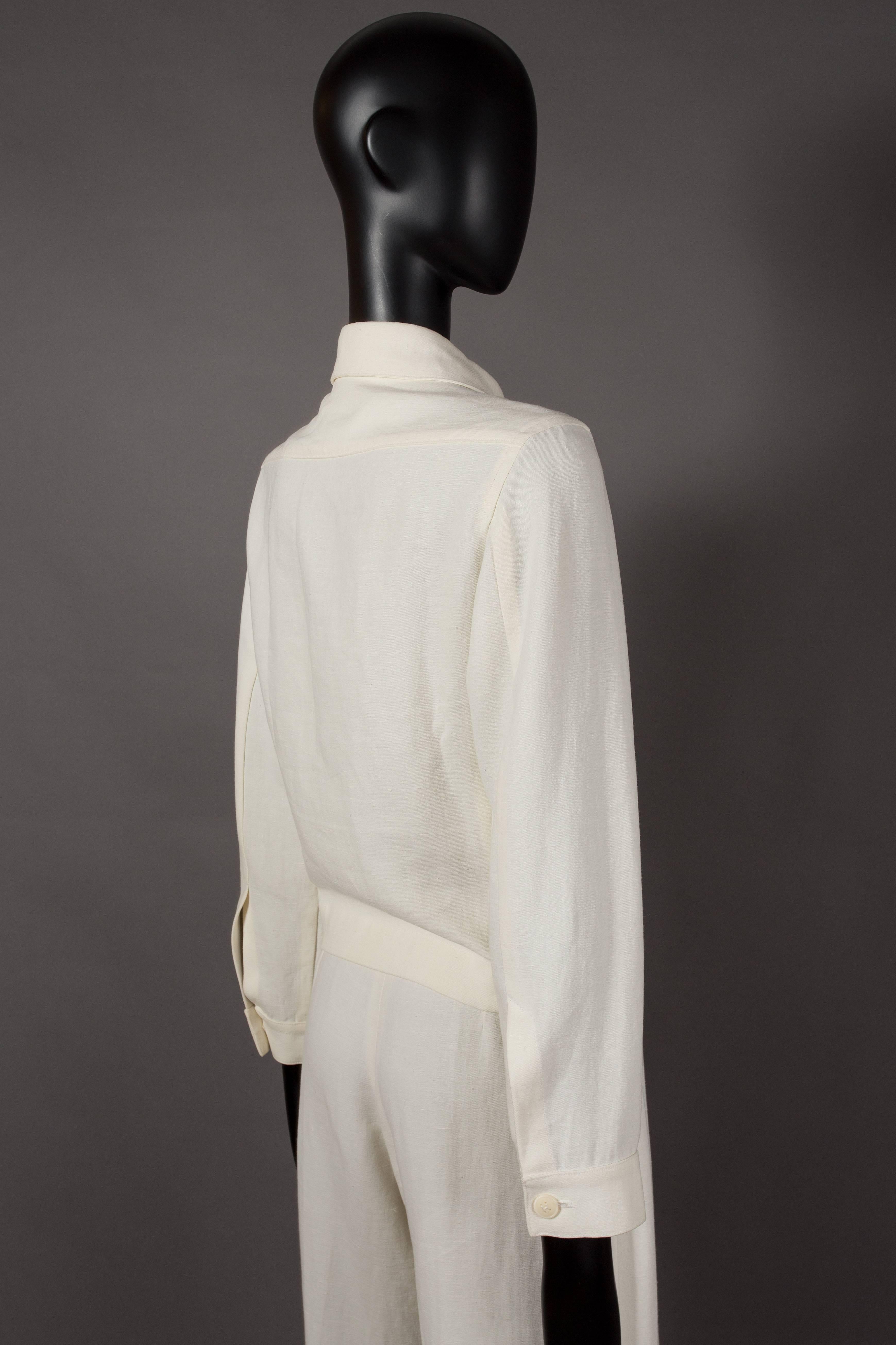 Gray Hermes by Maison Martin Margiela white linen pantsuit, circa 2001