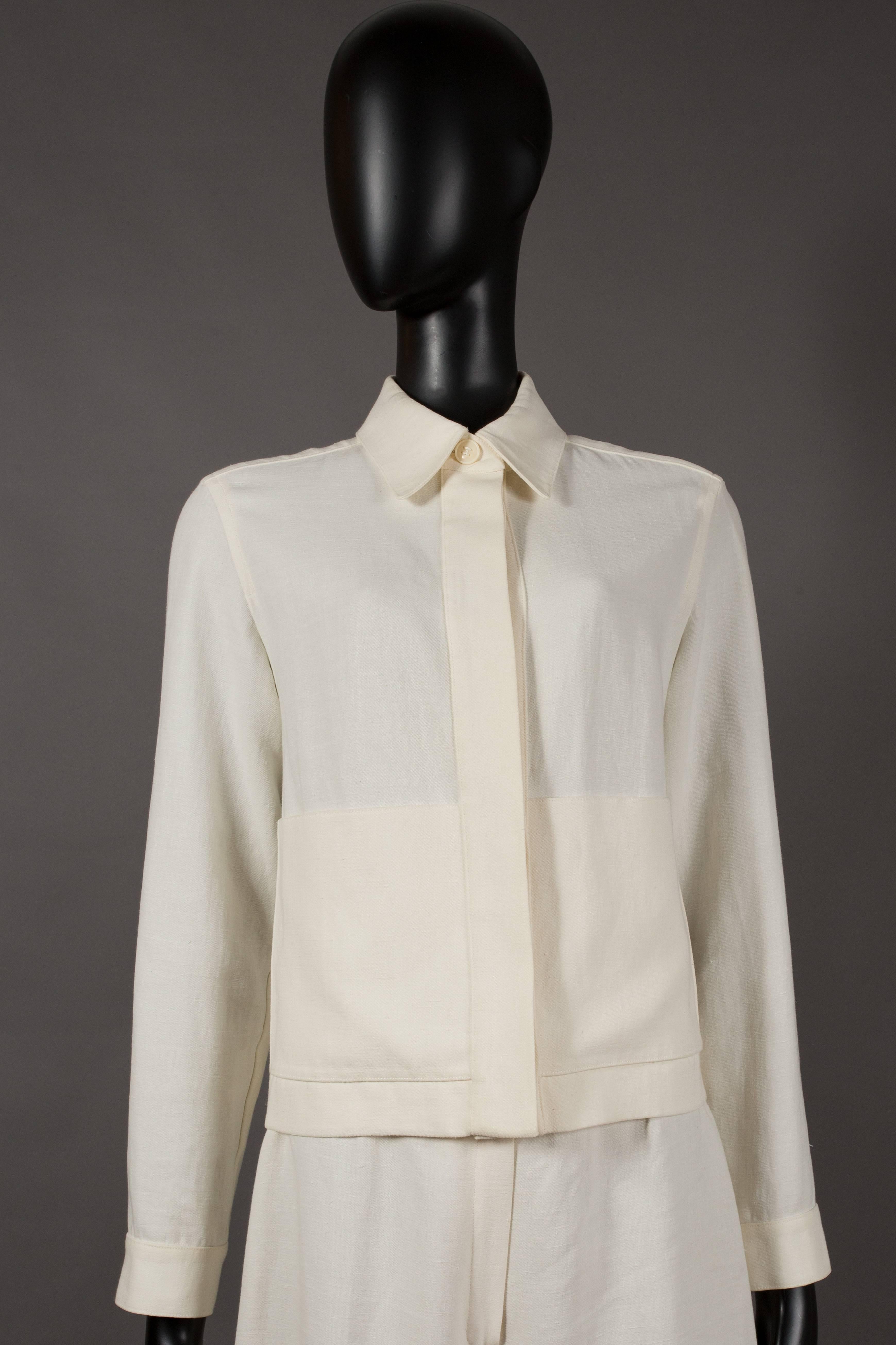 Women's Hermes by Maison Martin Margiela white linen pantsuit, circa 2001
