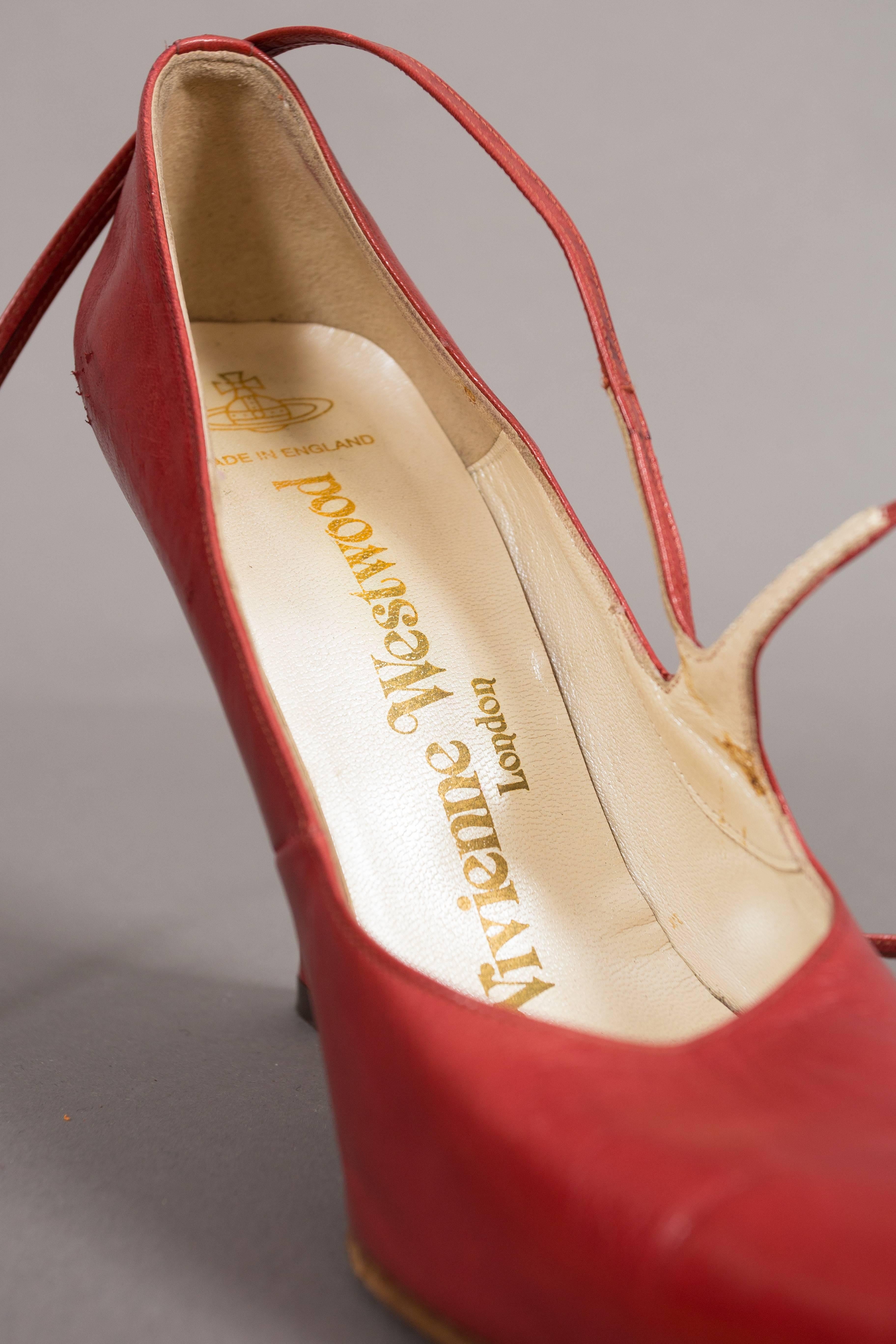 Vivienne Westwood red leather lace up stilettos, circa 1997  In Good Condition In London, GB