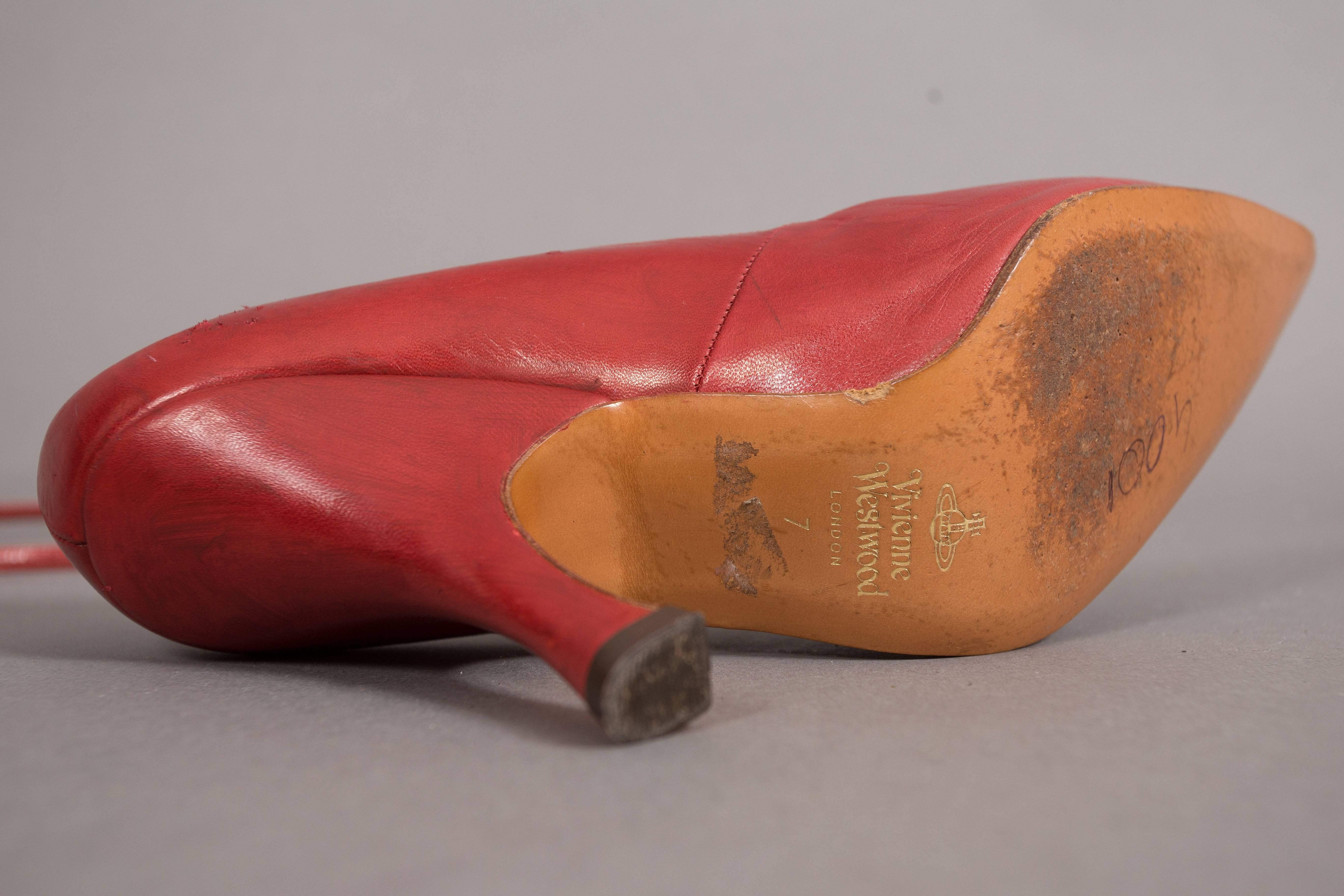 Women's Vivienne Westwood red leather lace up stilettos, circa 1997