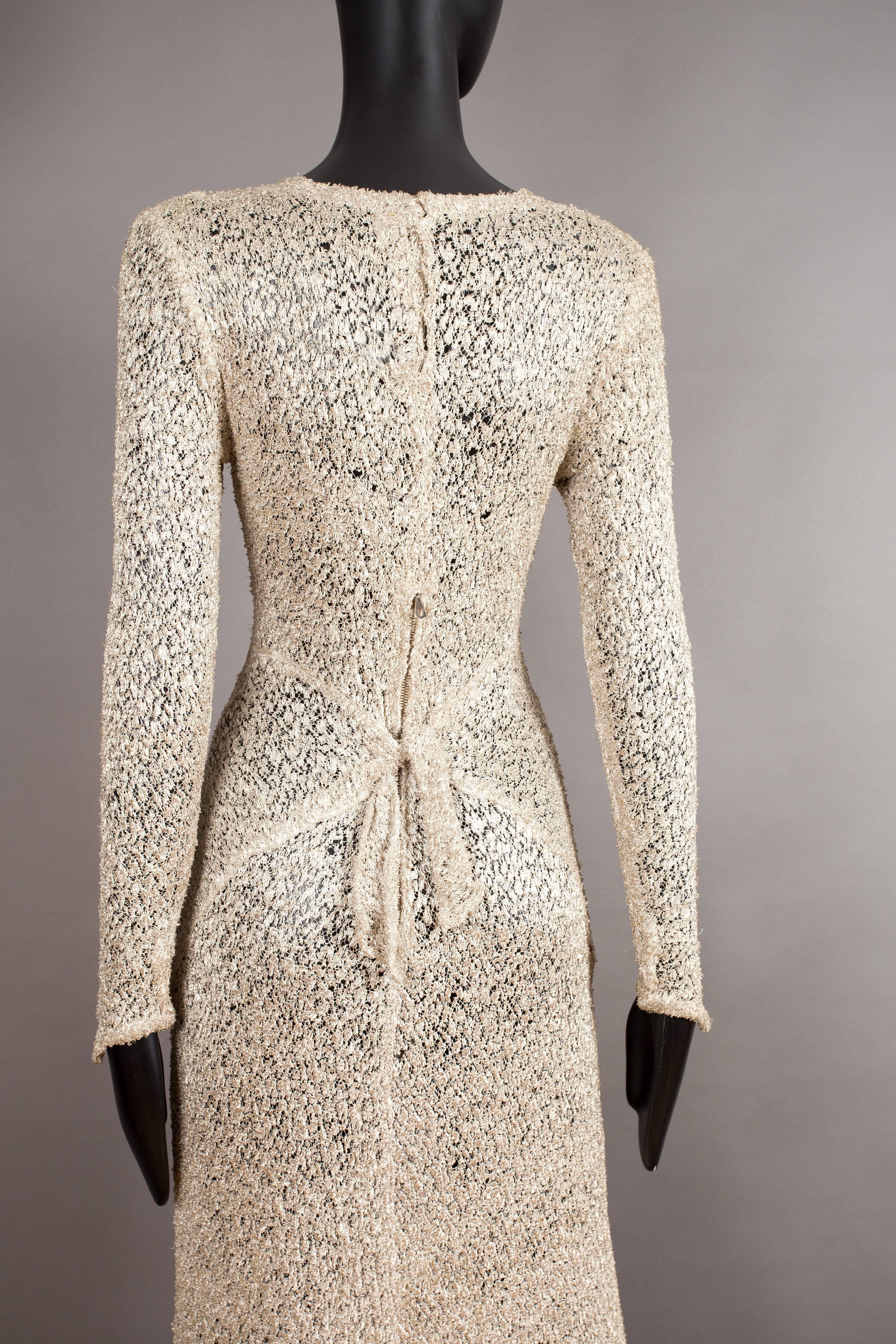 Ann Dawson metallic ivory lame lace knit evening dress, circa 1930s In Excellent Condition In London, GB