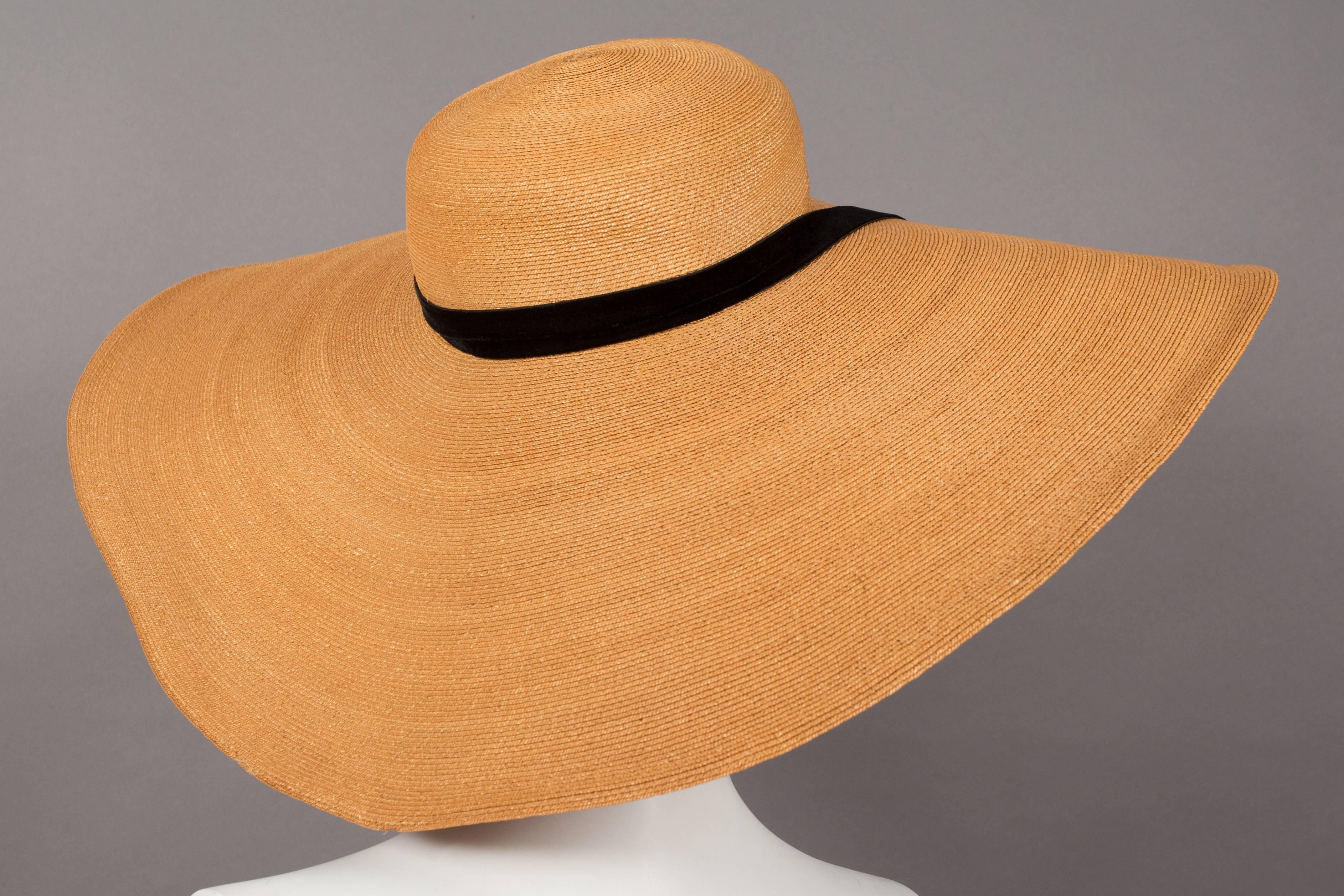 Brown Keneth Hopkins wide brim straw sunhat, circa 1940s