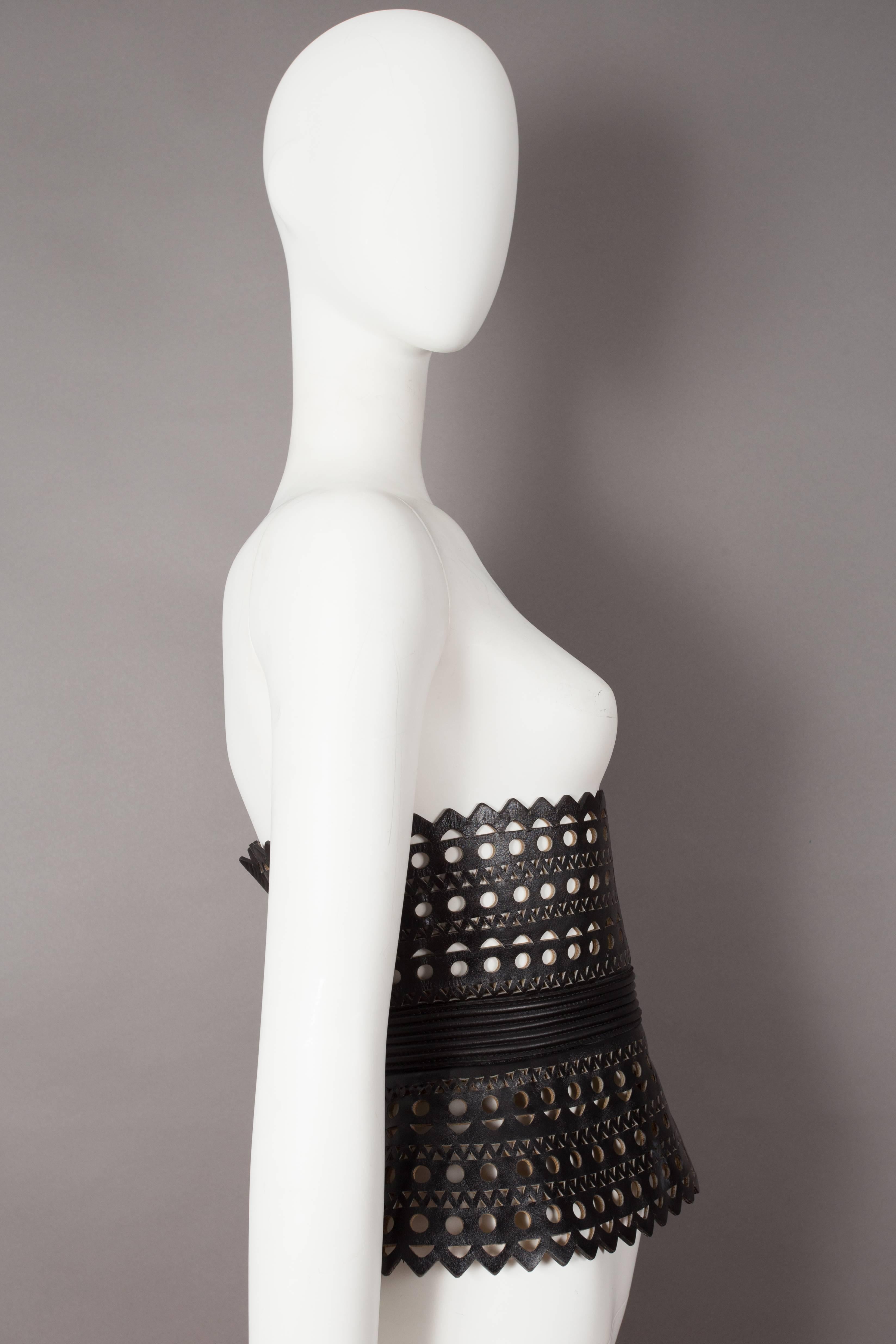 Alaia black laser cut leather corset, circa 1992 2