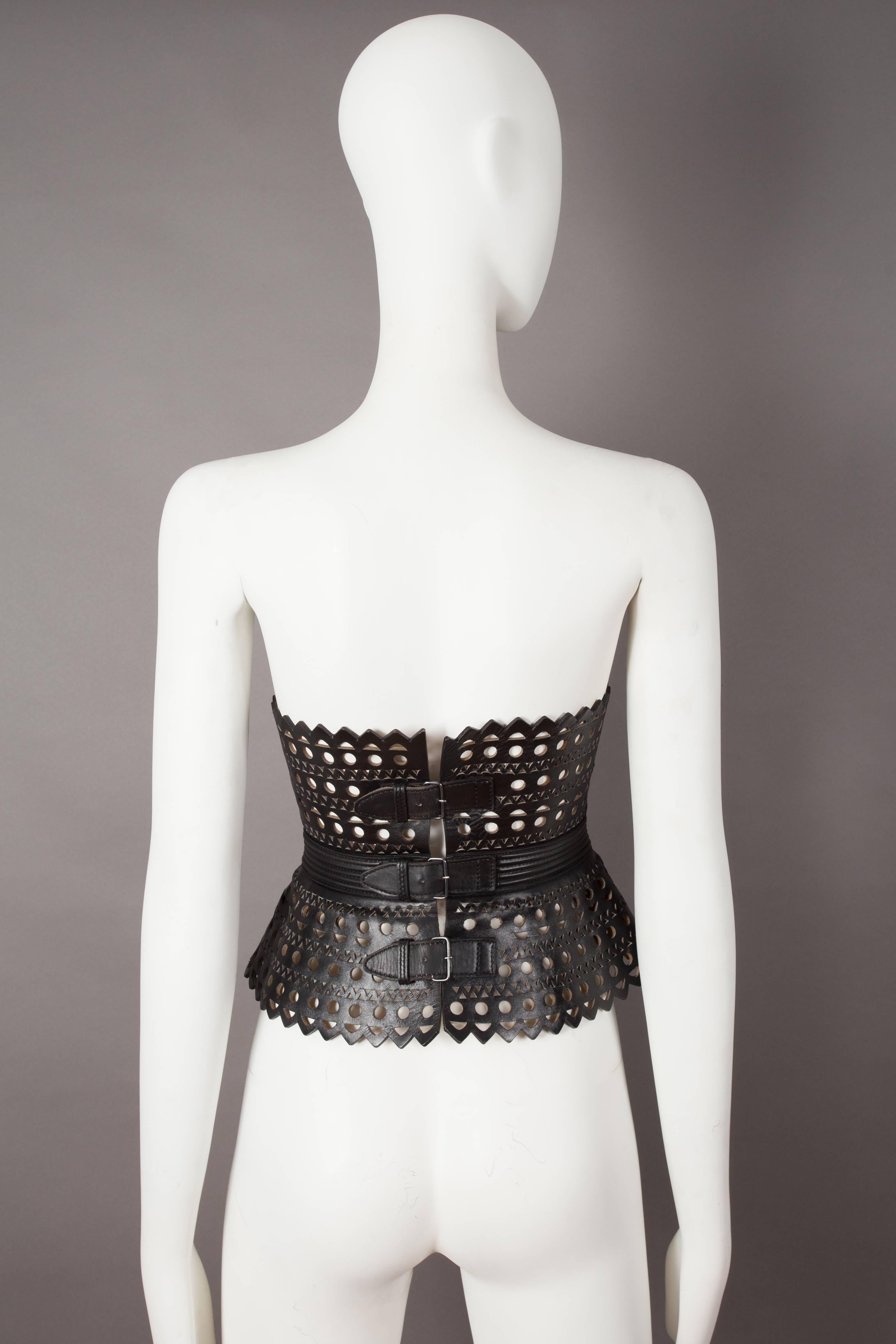 Alaia black laser cut leather corset, circa 1992 In Good Condition In London, GB