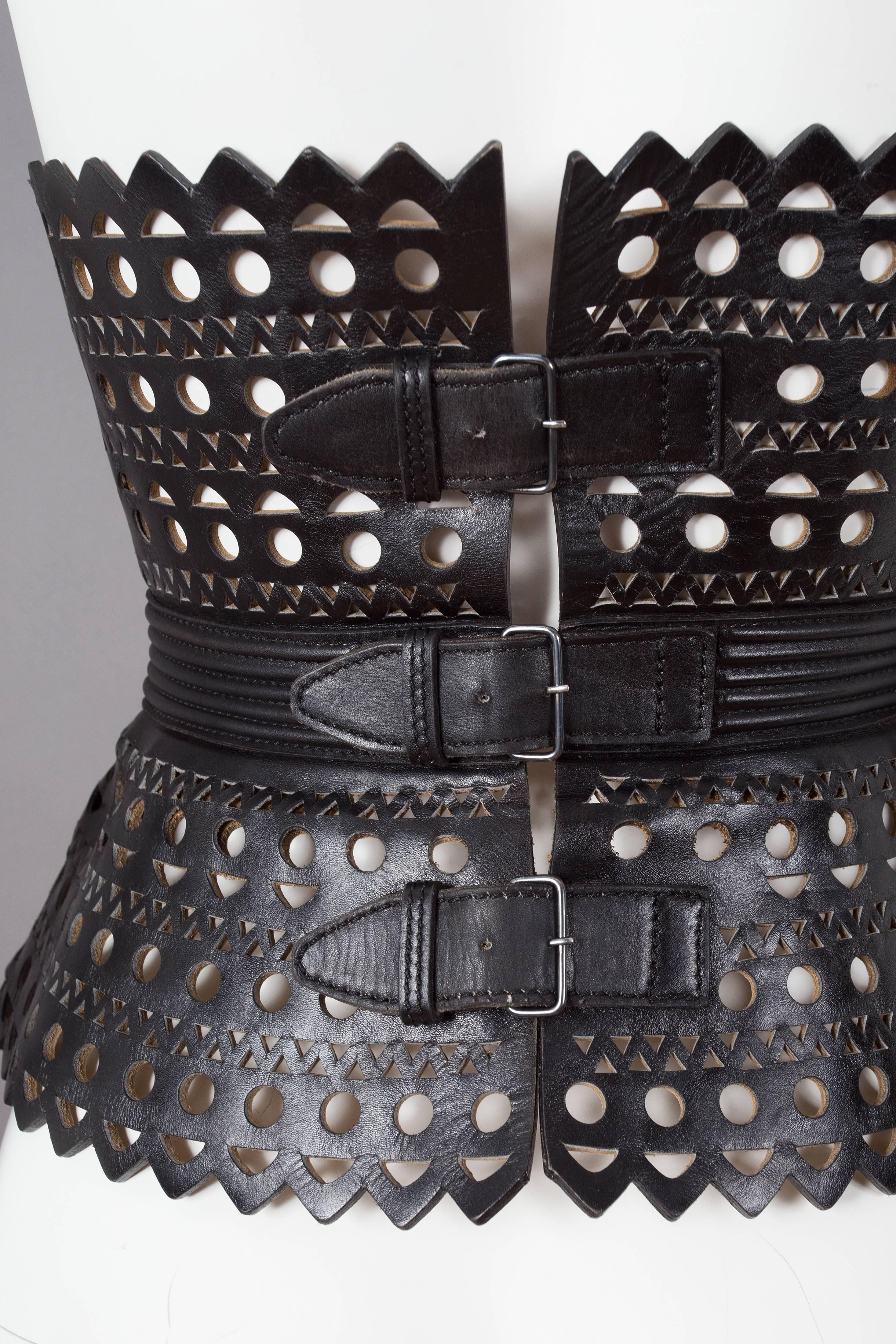 Alaia black laser cut leather corset, circa 1992 1