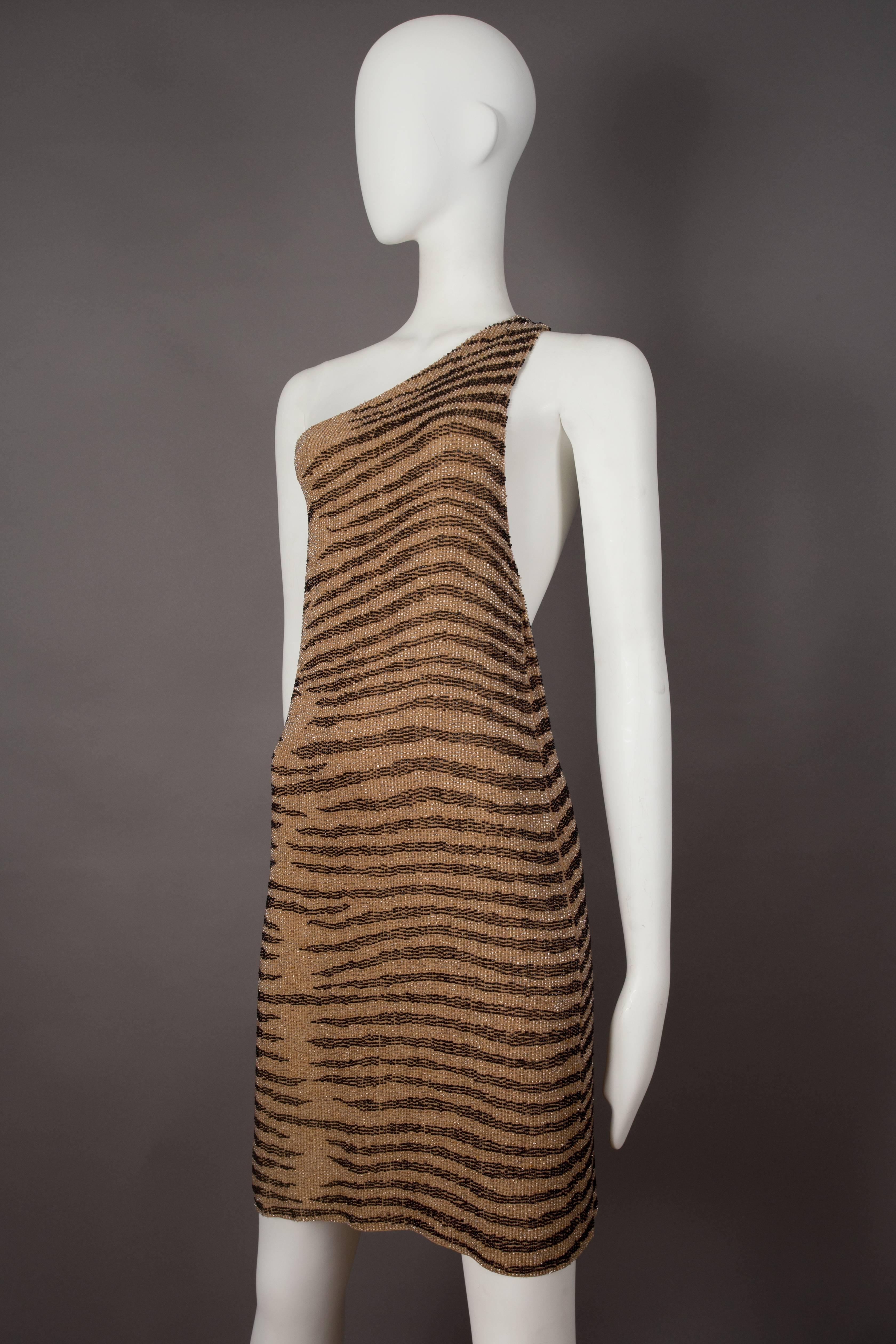 Brown Gucci by Tom Ford beaded evening dress with cut out, circa 2000