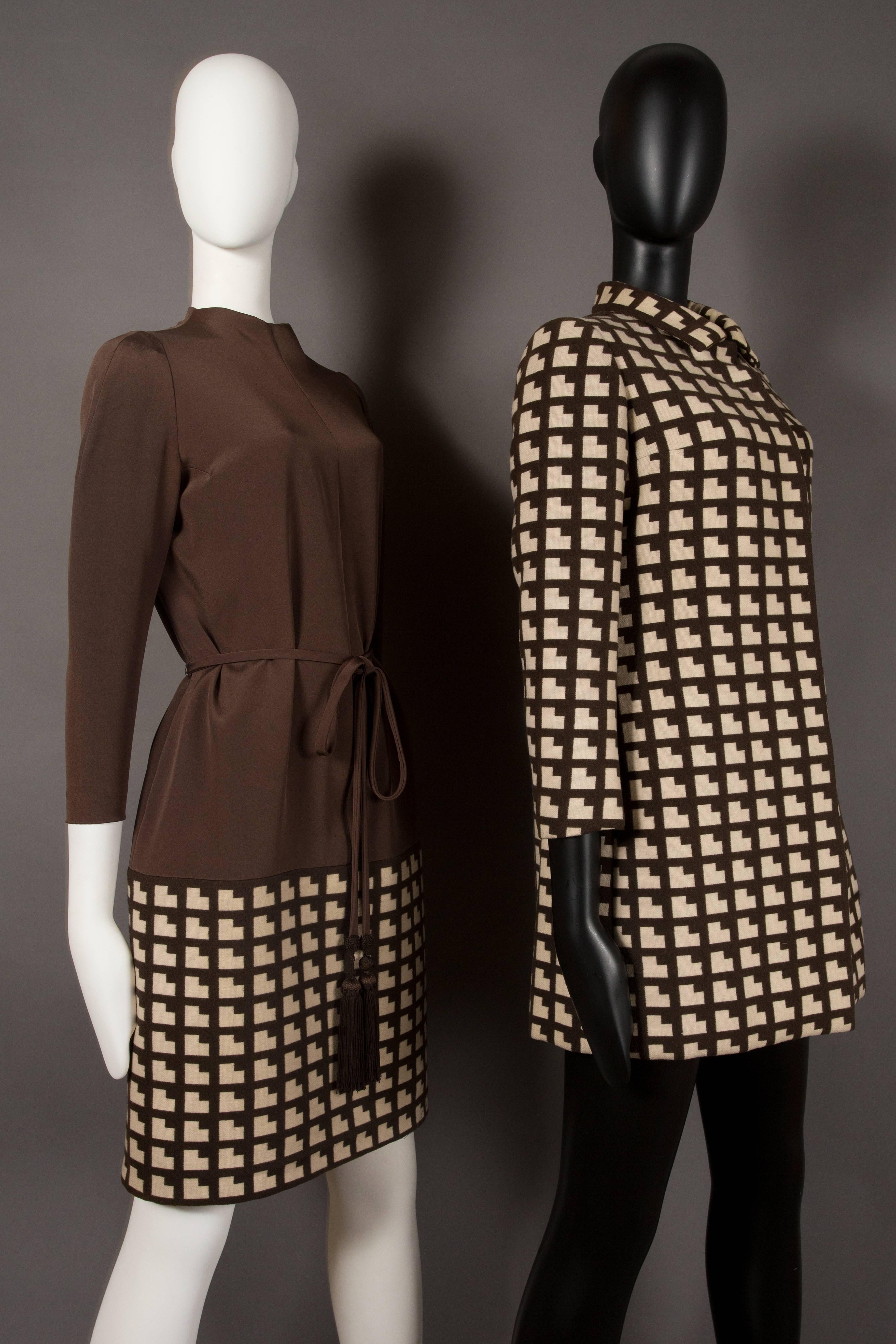 Black Paul Daunay Couture silk and wool dress and coat ensemble, c. 1952-57 For Sale