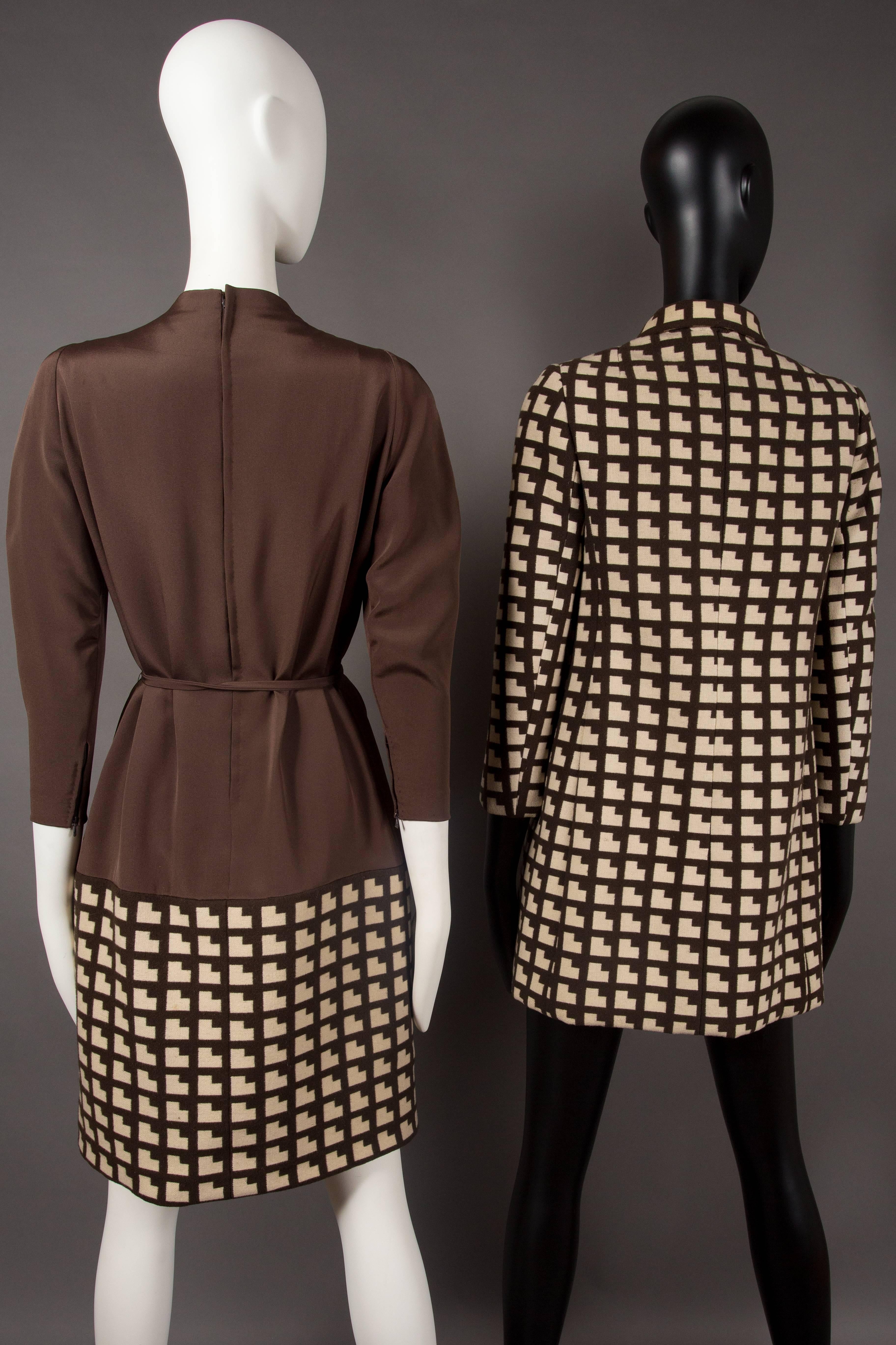 Women's or Men's Paul Daunay Couture silk and wool dress and coat ensemble, c. 1952-57 For Sale