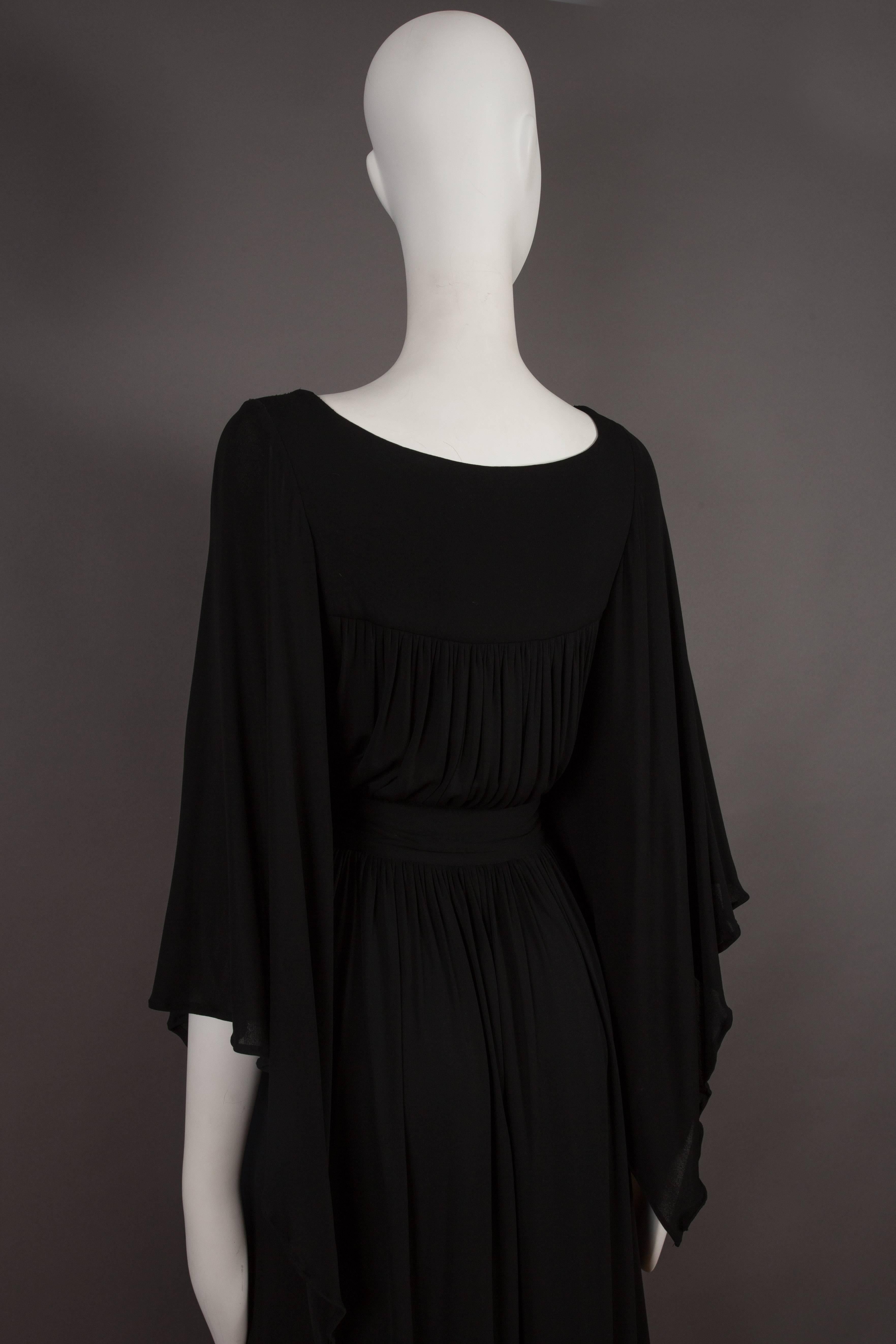 Women's Quorum by Ossie Clark pleated black jersey evening gown, circa 1965-68