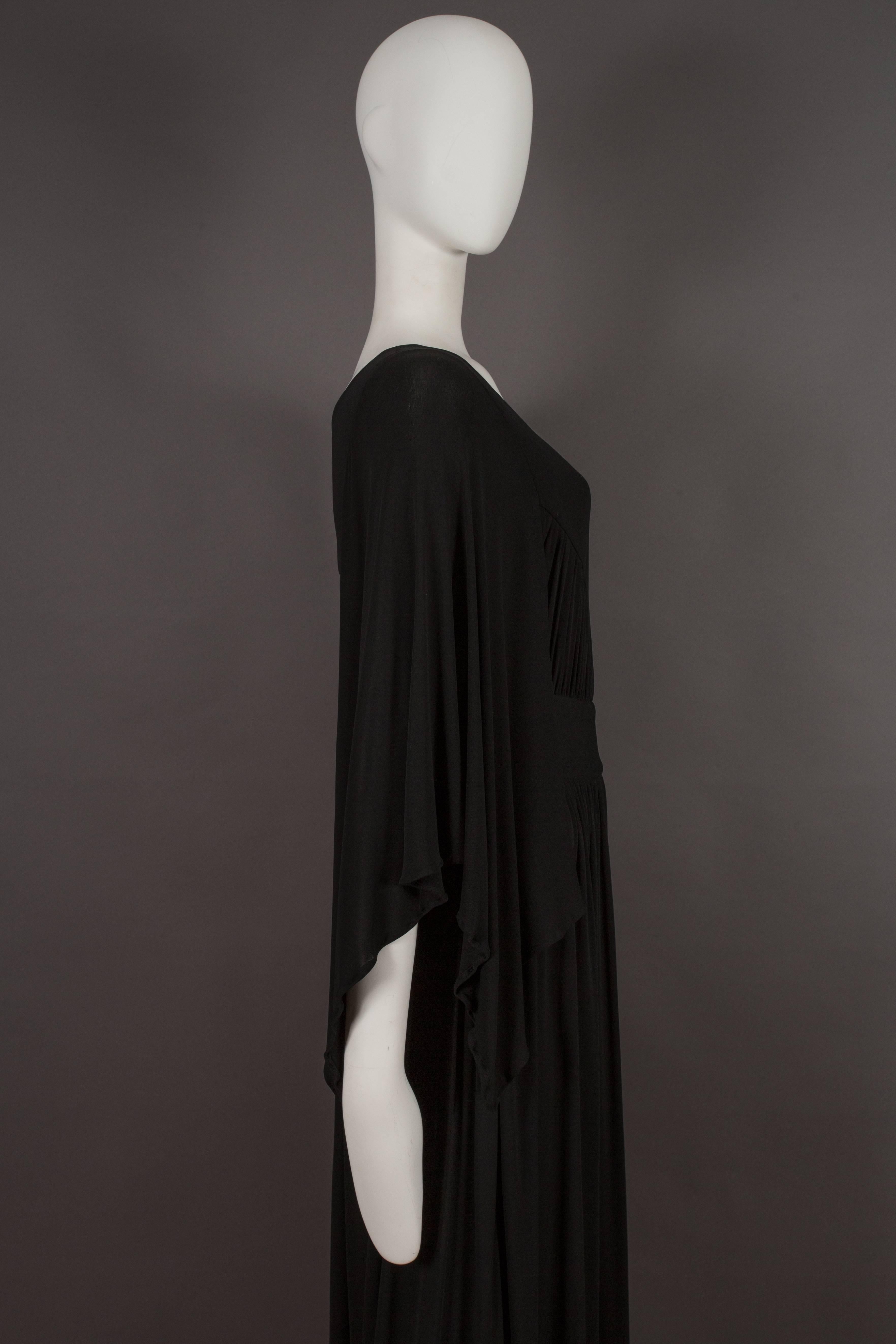 Quorum by Ossie Clark pleated black jersey evening gown, circa 1965-68 In Excellent Condition In London, GB