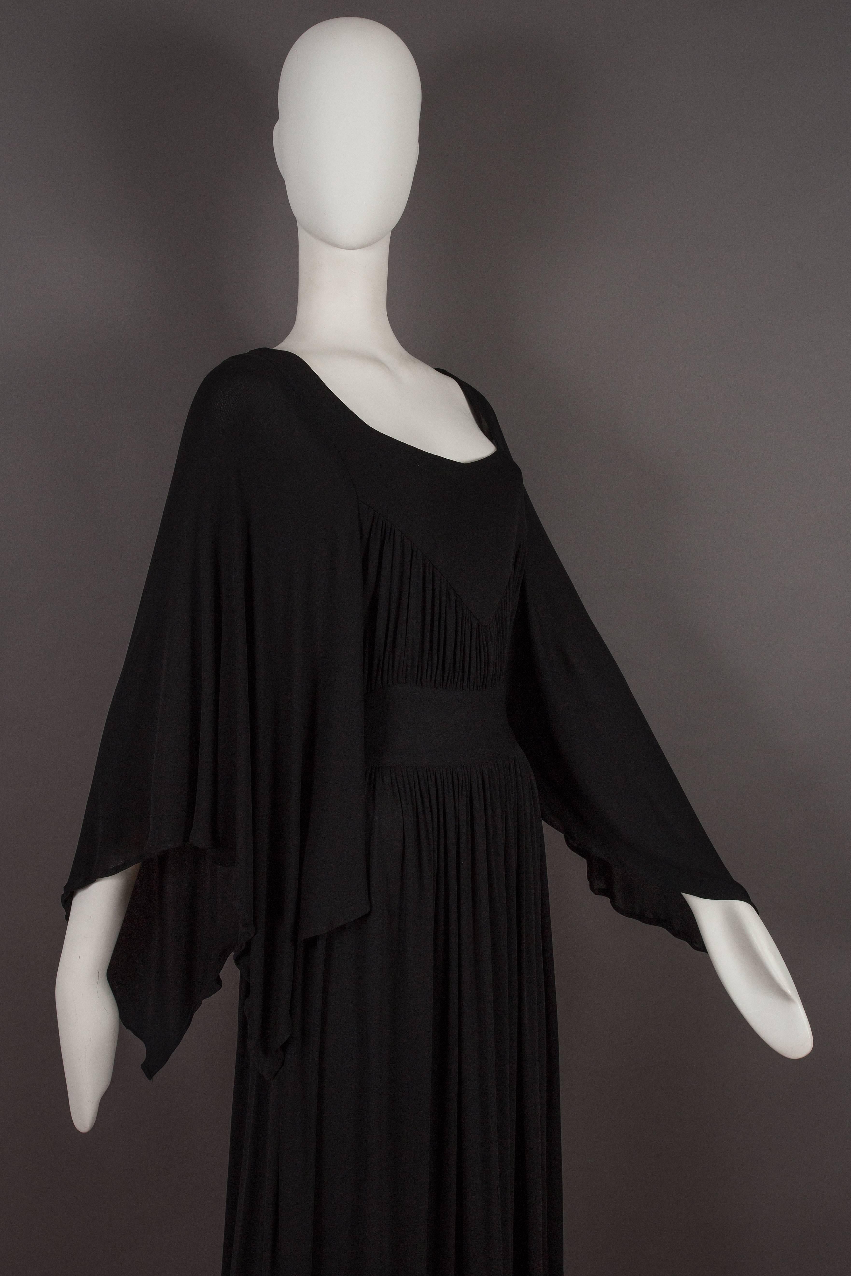 Black Quorum by Ossie Clark pleated black jersey evening gown, circa 1965-68