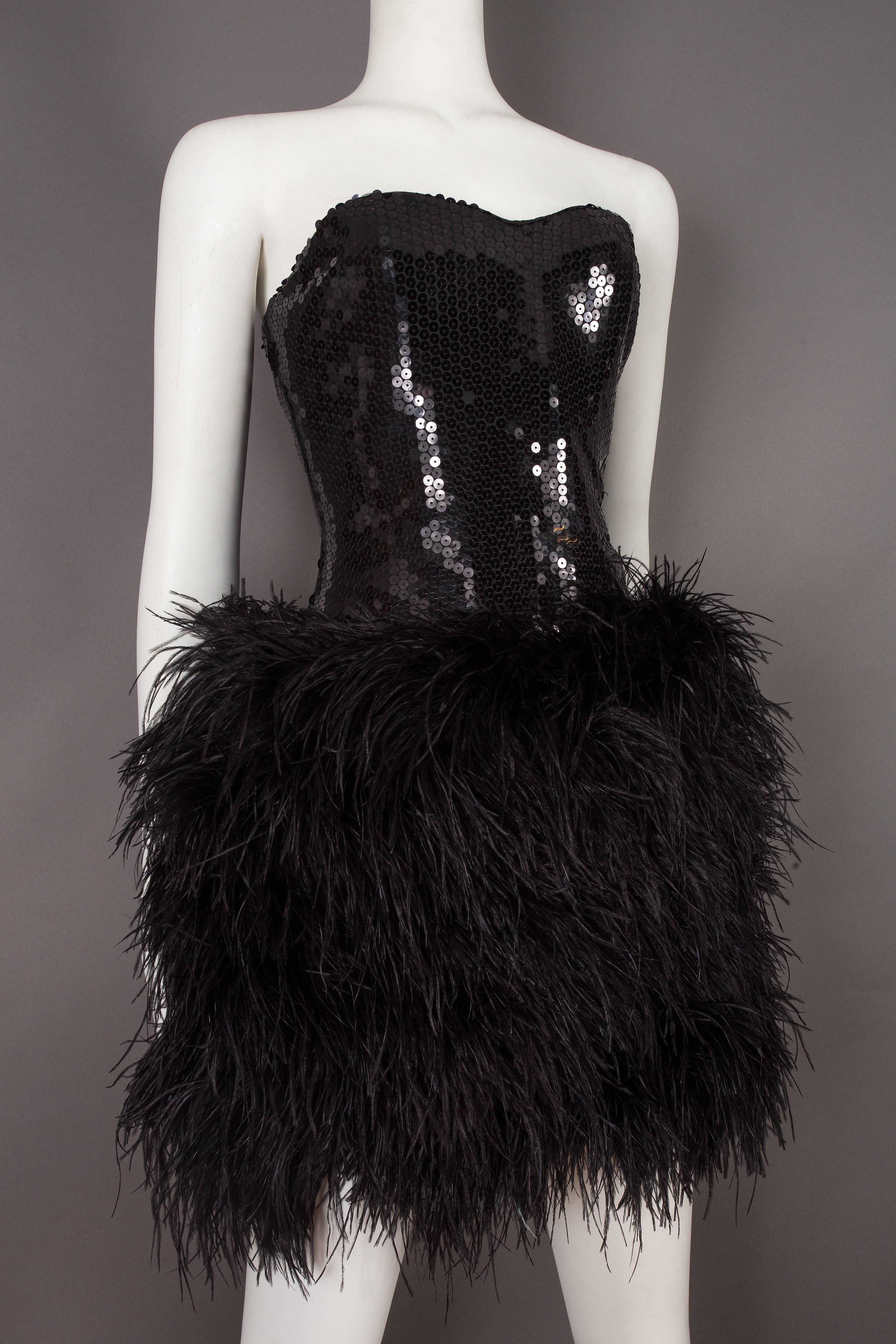 black ostrich feather dress