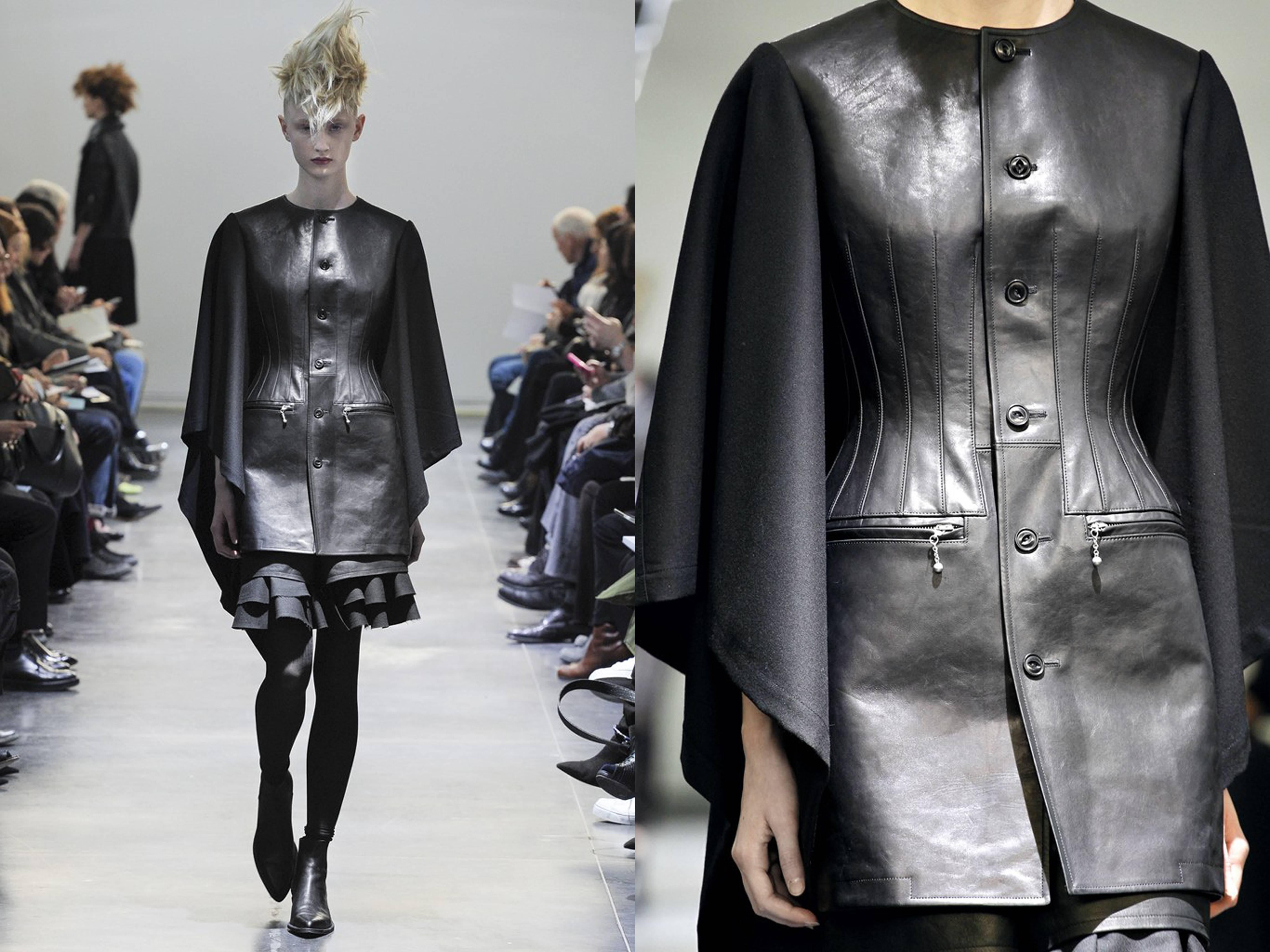 Junya Watanabe Comme des Garcons black leather jacket with wool cape, circa 2011 In Excellent Condition In London, GB
