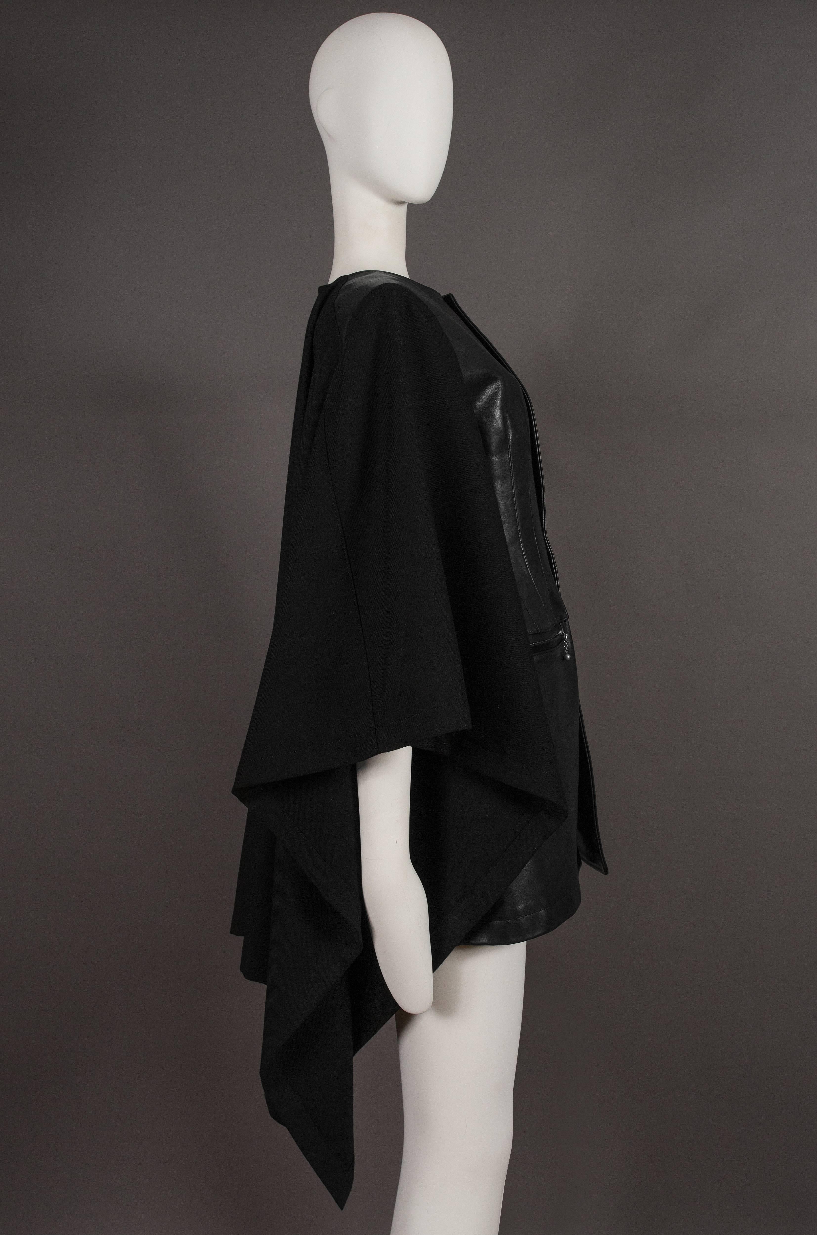 Junya Watanabe Comme des Garcons black leather jacket with wool cape, circa 2011 3