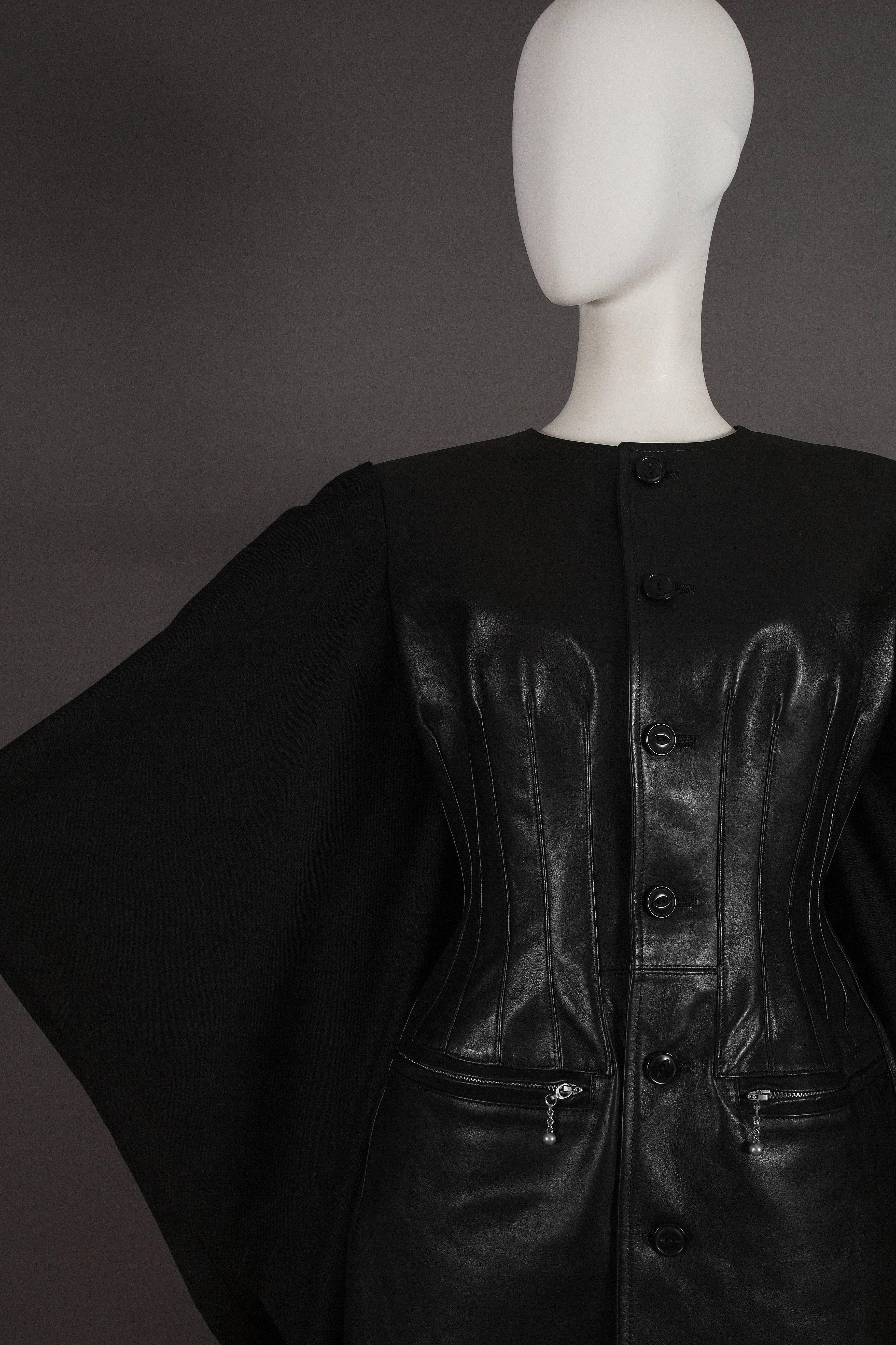 Junya Watanabe Comme des Garcons black leather jacket with wool cape, circa 2011 1