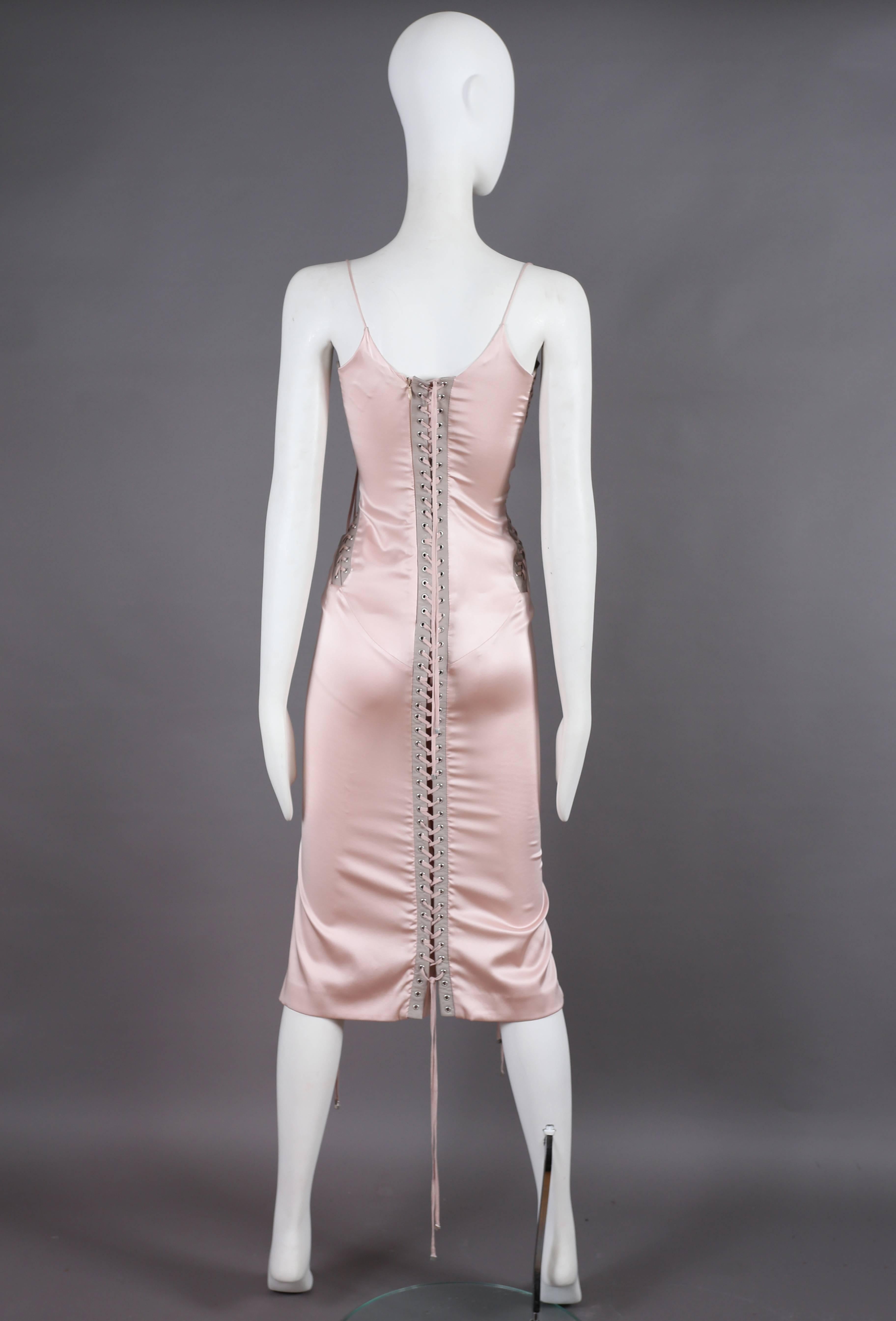 Beige Dolce & Gabbana baby pink silk corset dress with leather trim, circa 2003