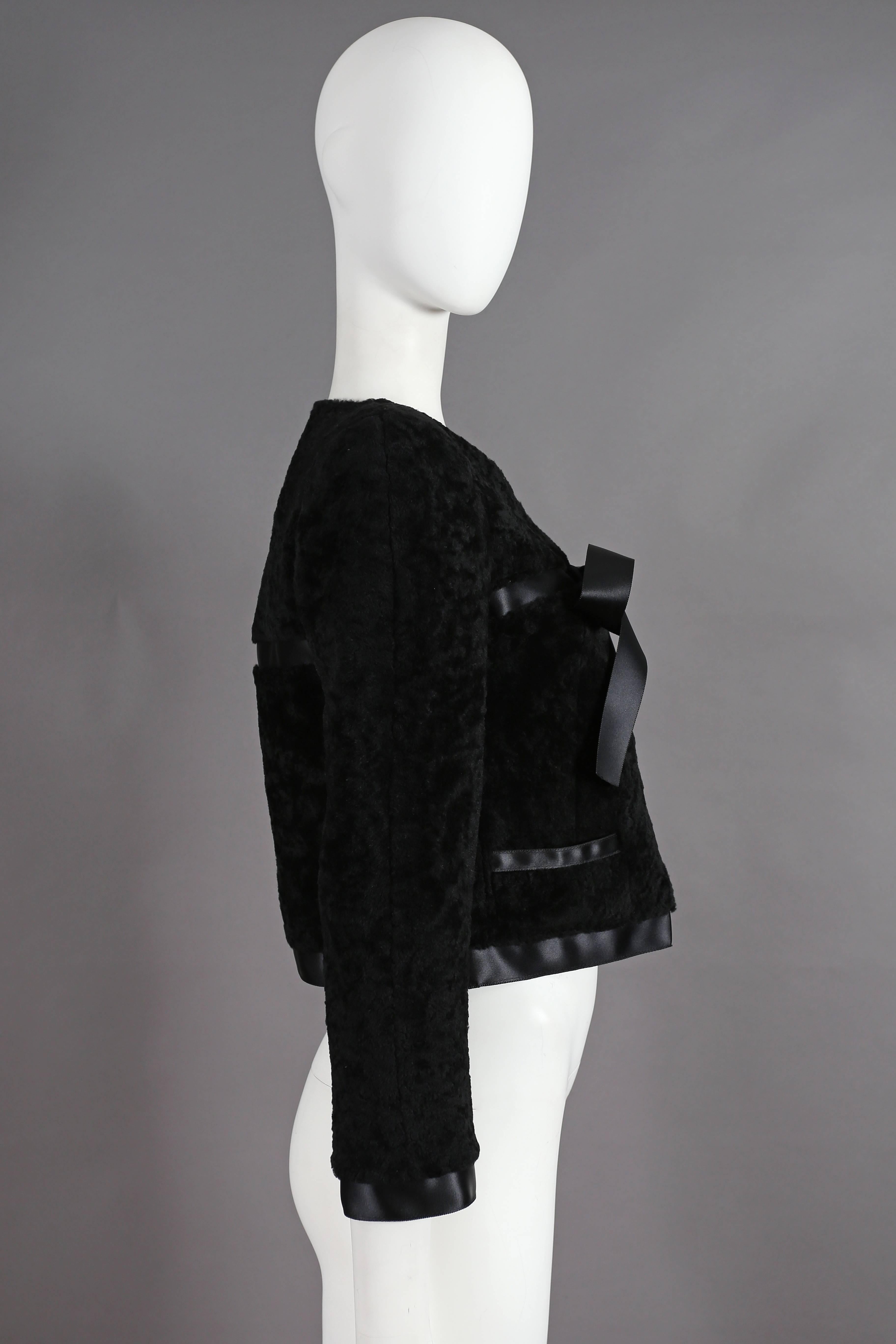 Chanel black shearling cropped jacket with silk bow fastening, circa 2003 In Excellent Condition In London, GB